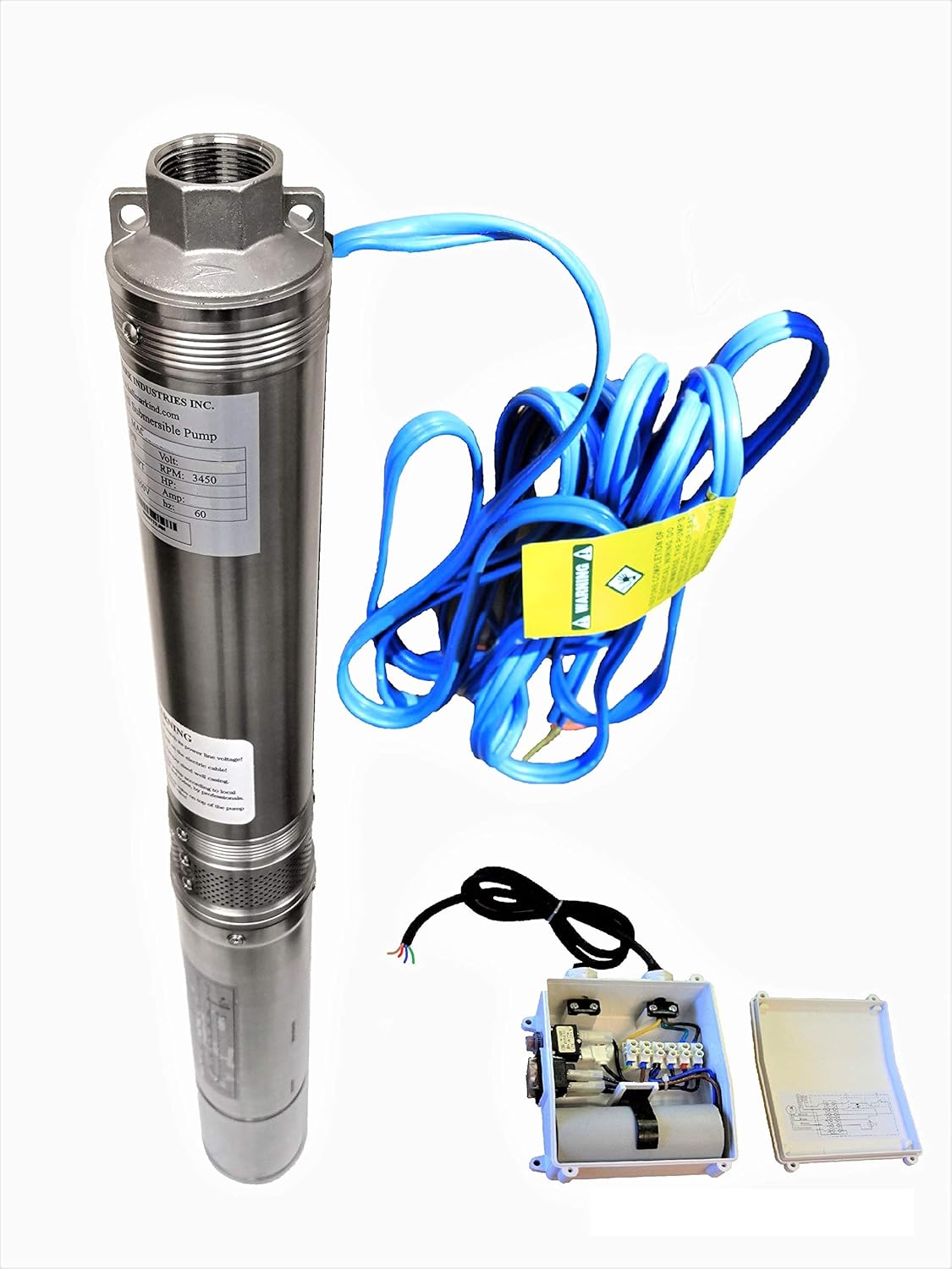 Bomba, Pozo Profundo, 1HP, 230V60HZ1PH, 3.5″, 8 stg, Max 207′ cabeza,33 gpm todo S.S., con caja de control