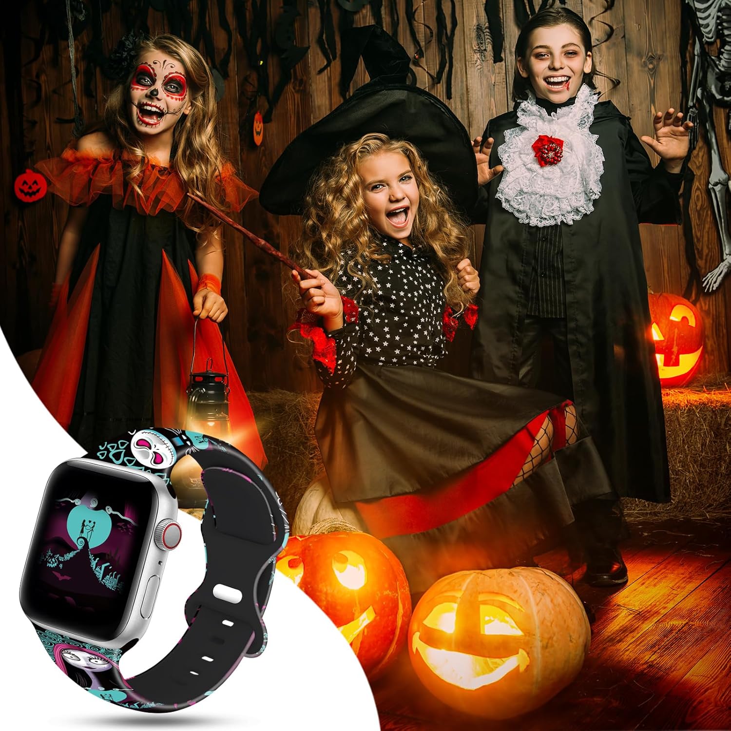 Correa de reloj de Navidad para Halloween, compatible con Apple Watch de 1.496 in 1.575 in 1.614 in 1.654 in 1.732 in 1.772 in 1.929 in para mujer,