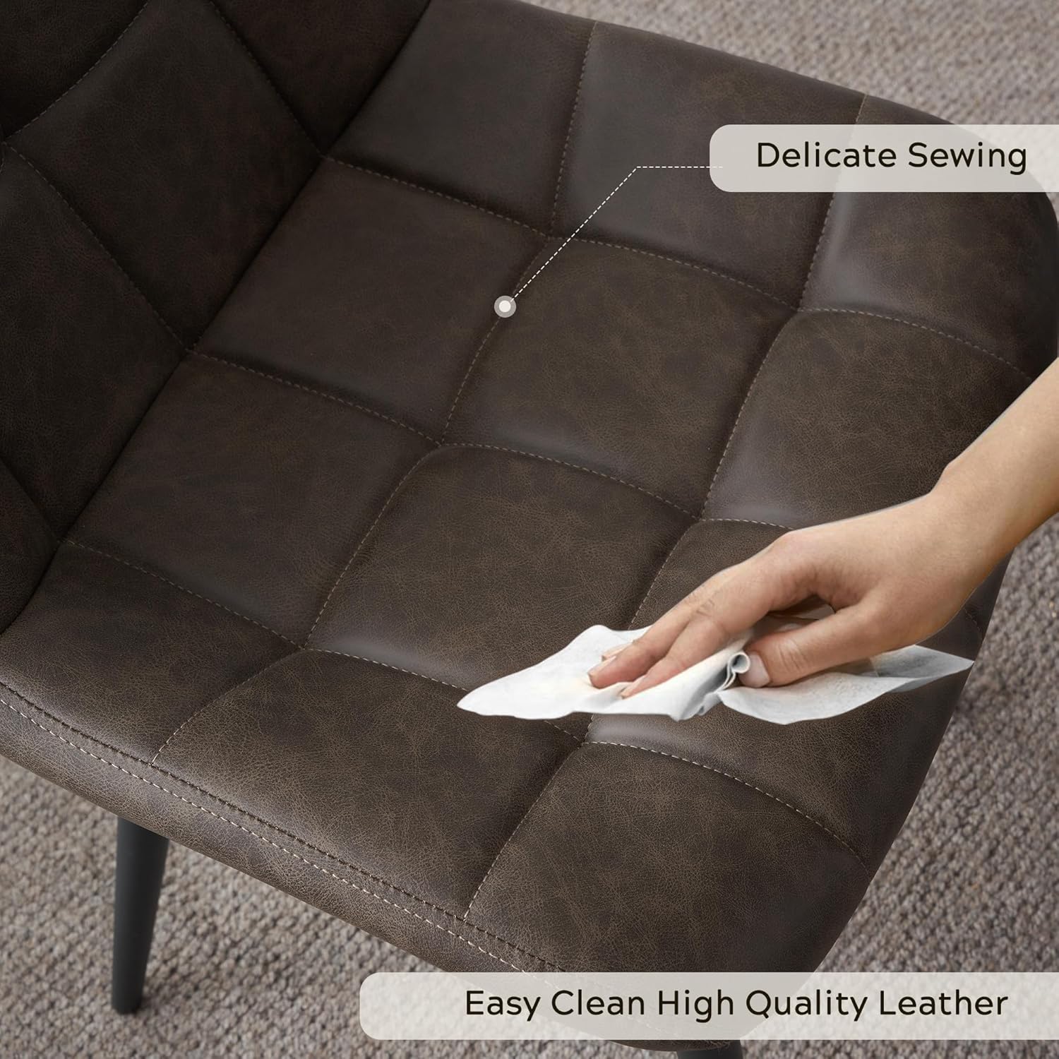 Juego de 4 sillas de comedor modernas, sillas tapizadas de piel sintética con patas de metal con diseño de rejilla cuadrada, silla auxiliar de