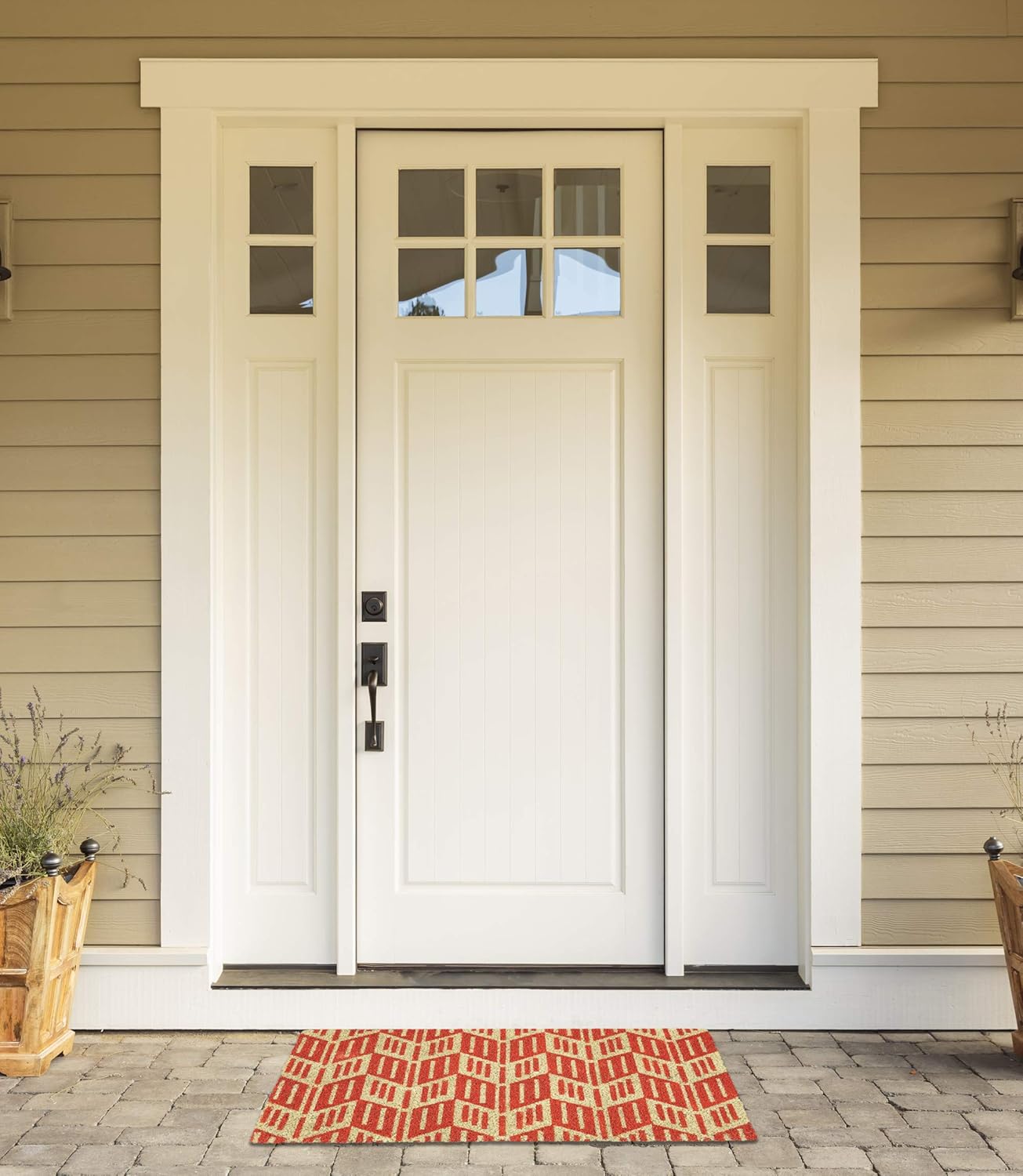 DII Tapete moderno geométrico de fibra de coco natural para puerta al aire libre, decoración de porche delantero, 17 x 29 pulgadas, cabeza de flecha