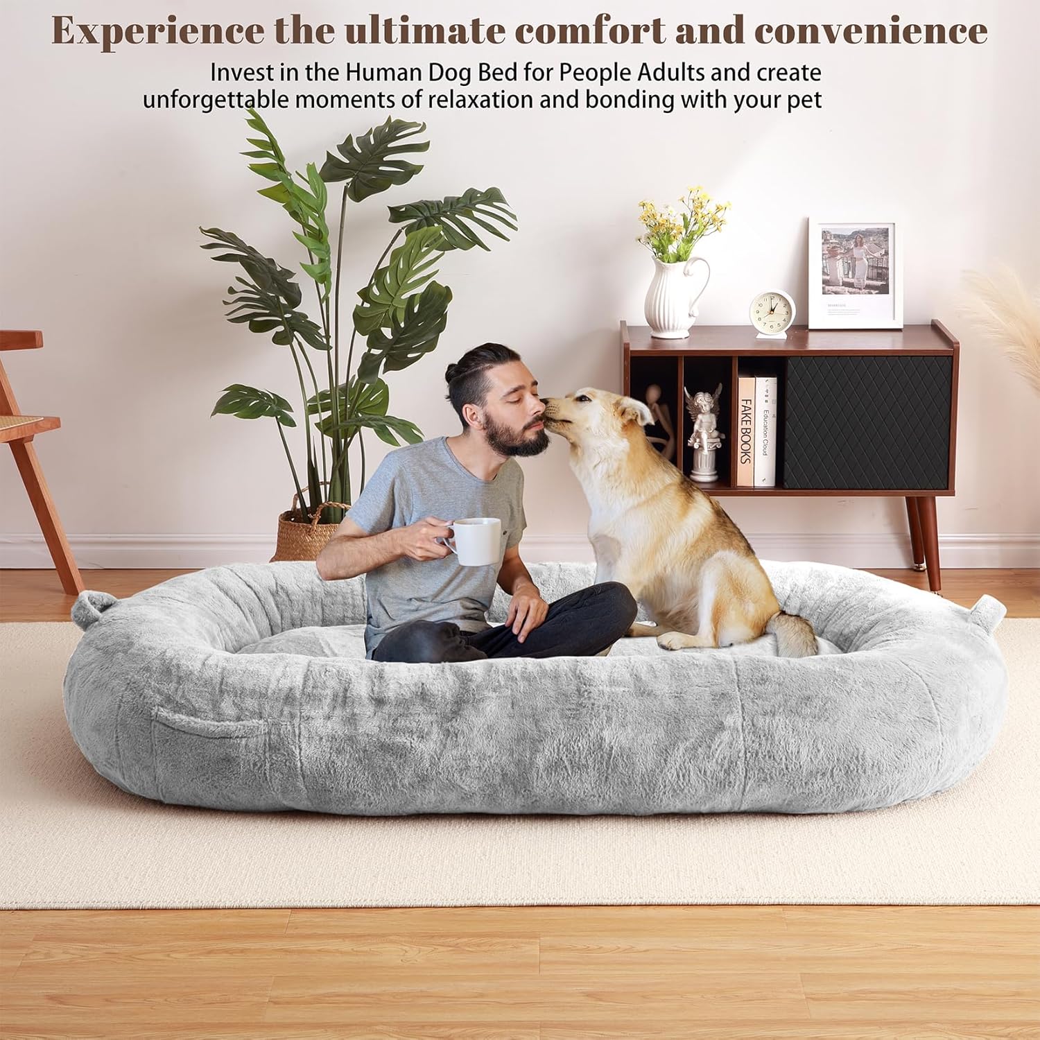 Cama gigante para perros para hombres y mujeres, 75 x 48 x 14 pulgadas, cama lavable y de felpa para perros, adecuada para adultos, cama de tamaño