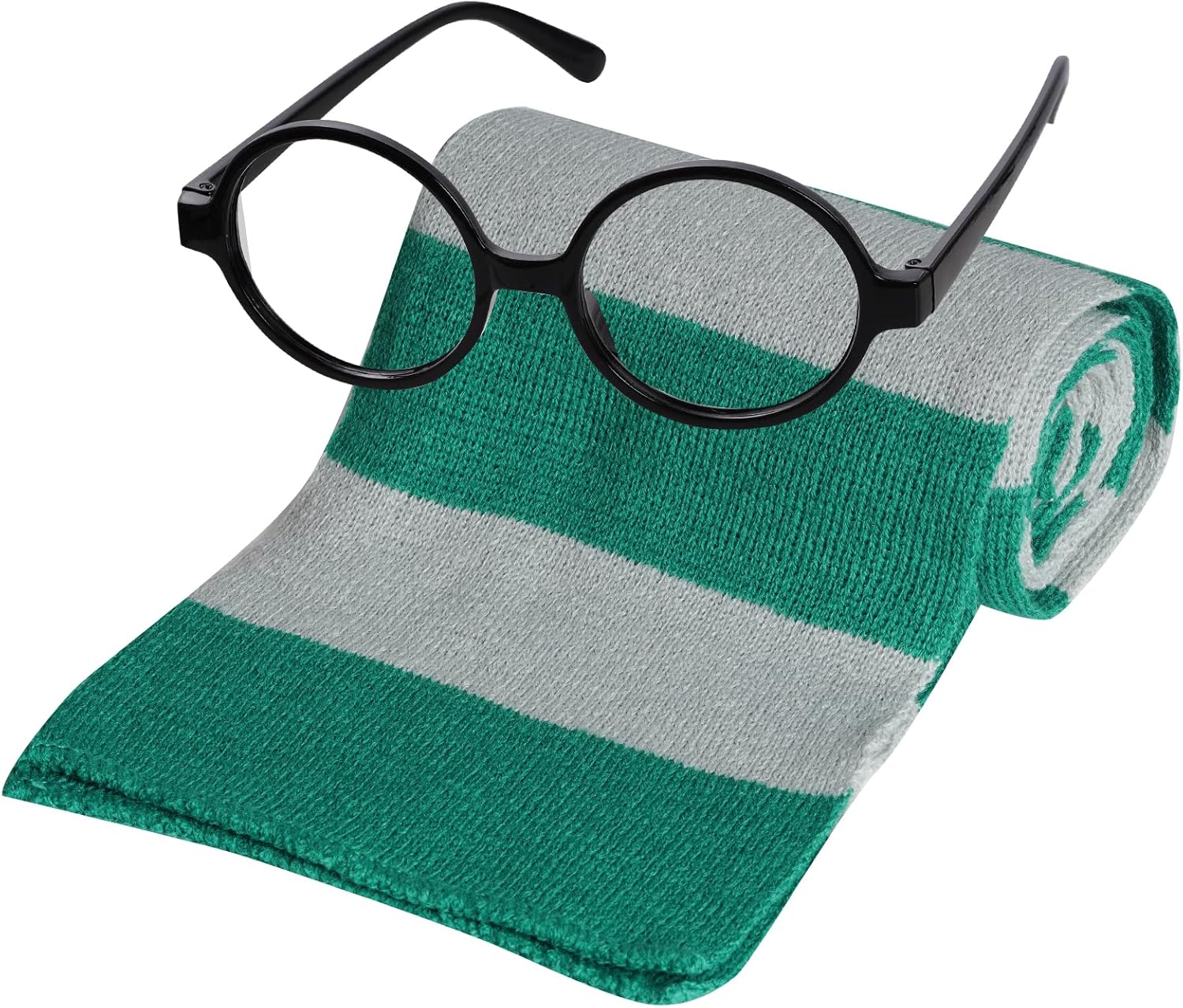 Gafas de mago y bufanda de punto a rayas, accesorios de disfraces de cosplay para Halloween, fiesta temática de cumpleaños
