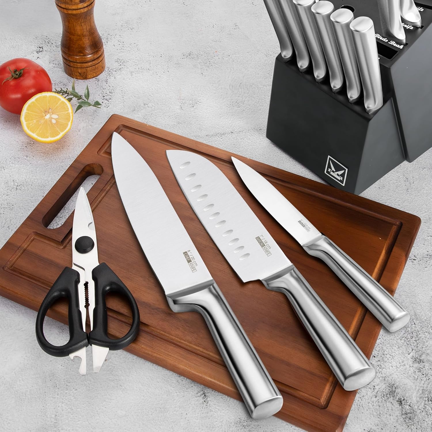 Juego de cuchillos de cocina, juego de cuchillos de 16 piezas con bloque