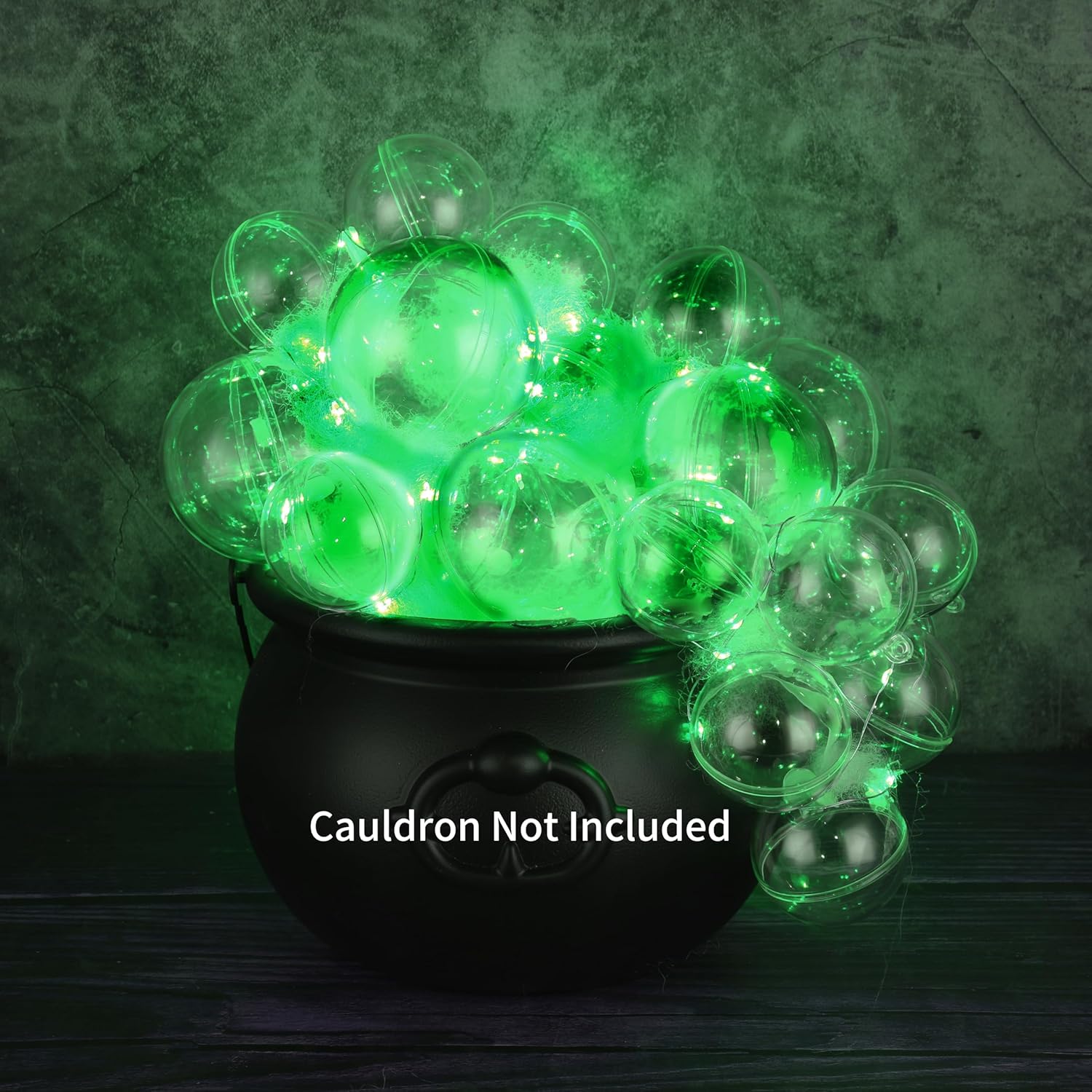 Juego de 33 piezas de caldero de burbujas de Halloween, 30 bolas de plástico transparente, cadena de puntos de pegamento de algodón ligero, puntos