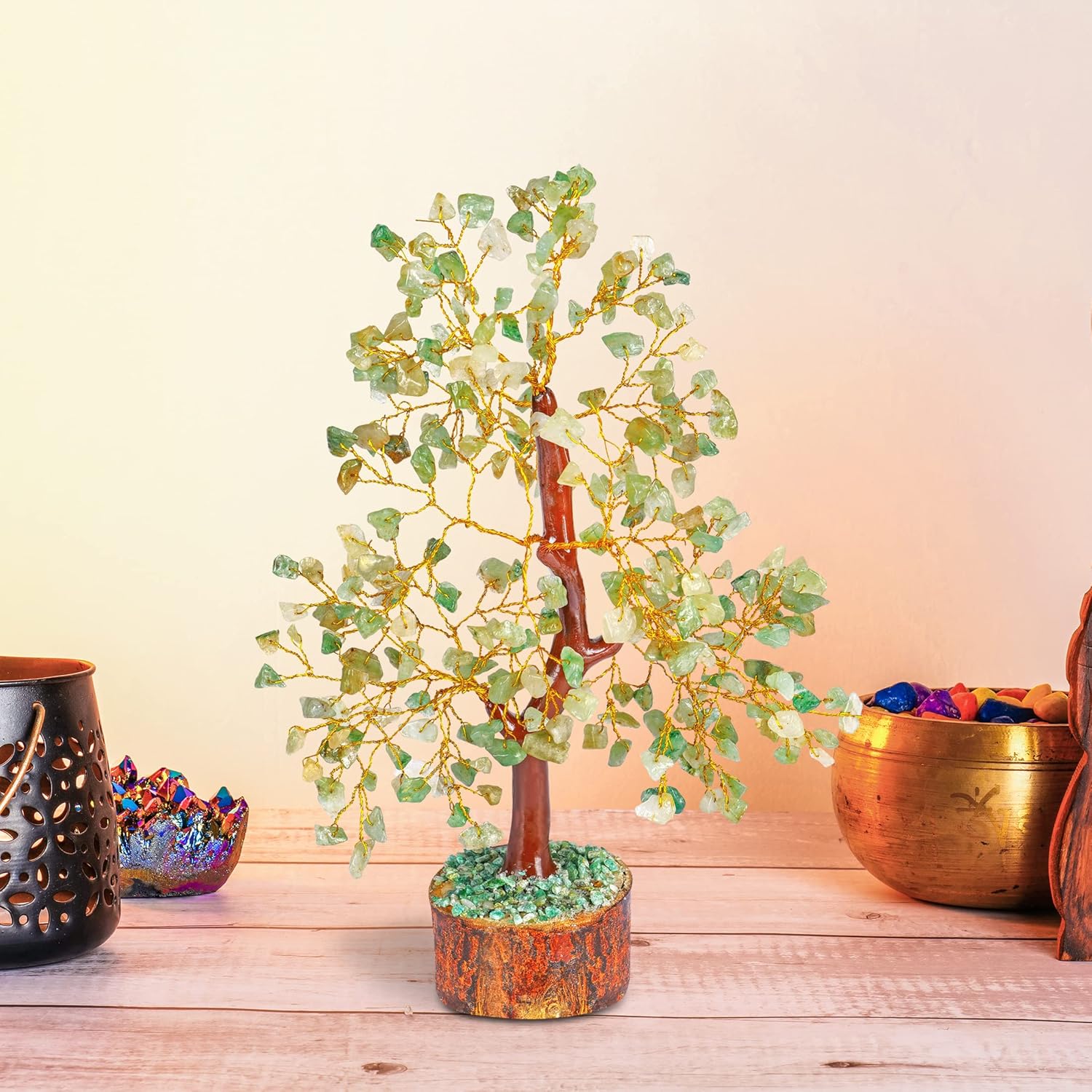 Árbol de dinero de piedra de jade verde  Árbol de la vida  Piedras curativas energéticas  Bonsái de Feng Shui  Curación de cristal de reiki  Buena