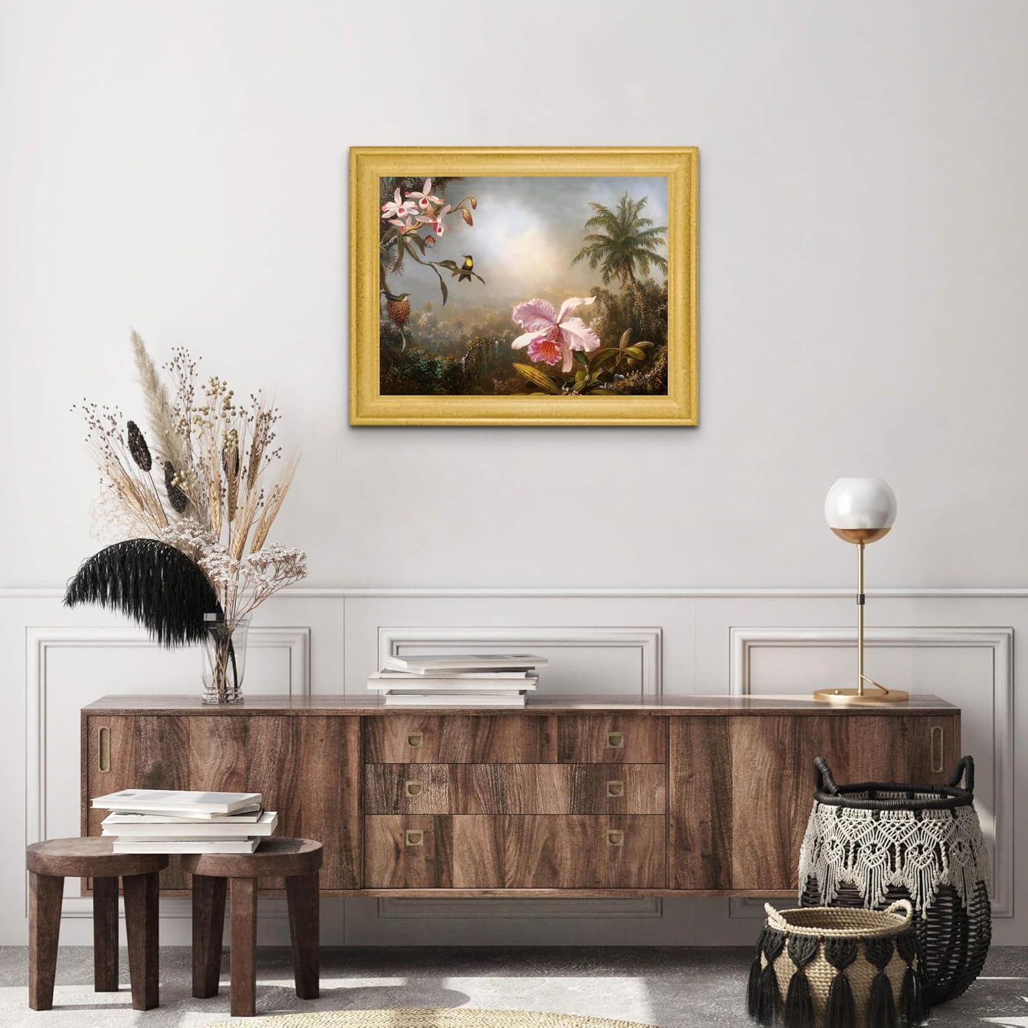 Anidación de orquídeas colibríes y una mariposa por Martin Johnson Heade Lienzo enmarcado para decoración del hogar  Lienzo de reproducción de