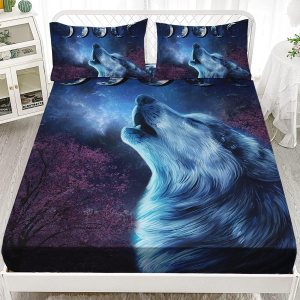 XYNHML Juego de sábanas de lobo, juego de ropa de cama con diseño de galaxia y luna nocturna y lobo aullador, juego de cama para niños y XYNHML Juego de sábanas de lobo, juego de ropa de cama con diseño de galaxia y luna nocturna y lobo aullador, juego de cama para niños y