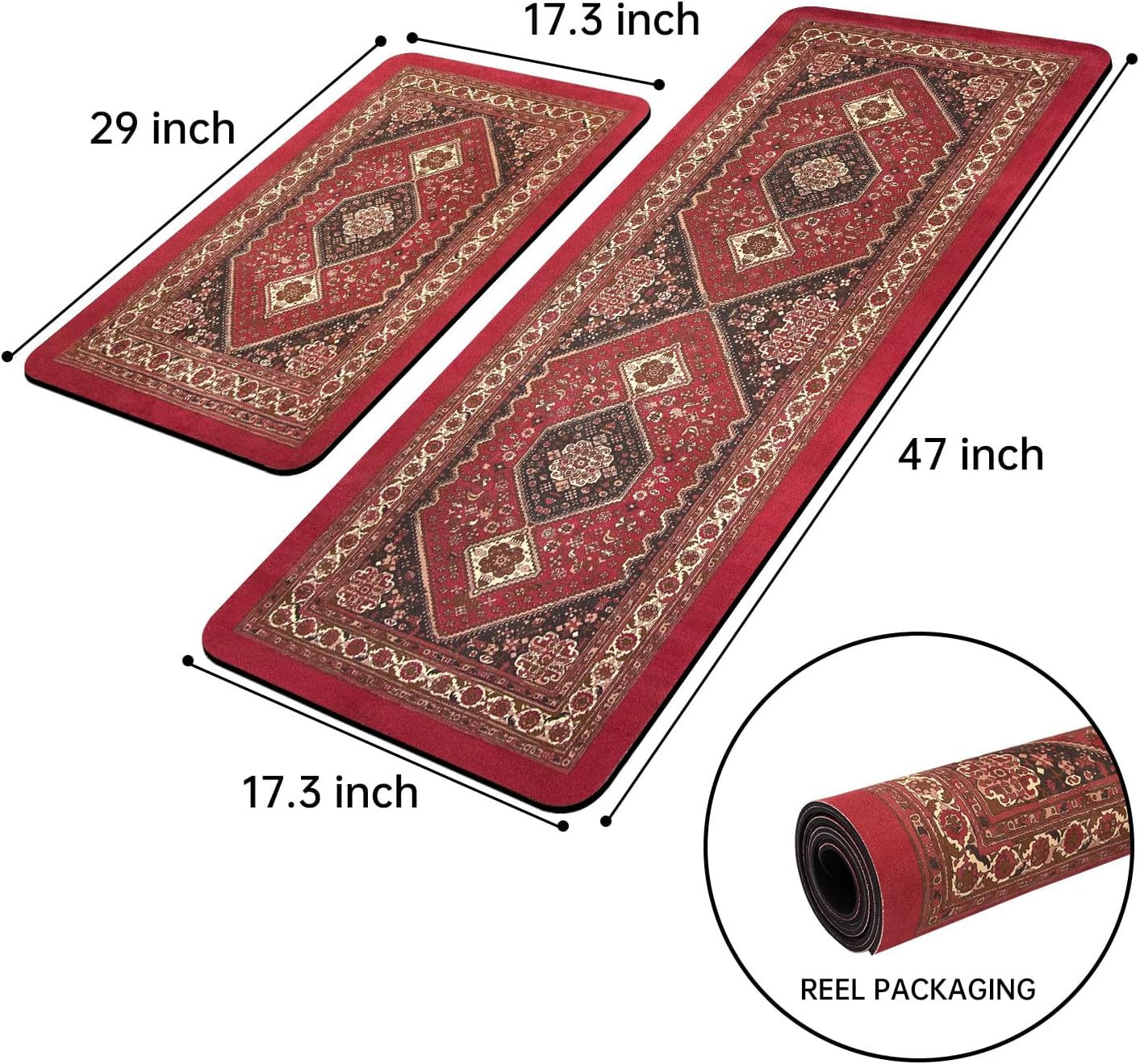 Juego de 2 tapetes de cocina de goma antideslizante para piso, alfombras y tapetes de cocina bohemios, lavables, tapete acolchado de pie para