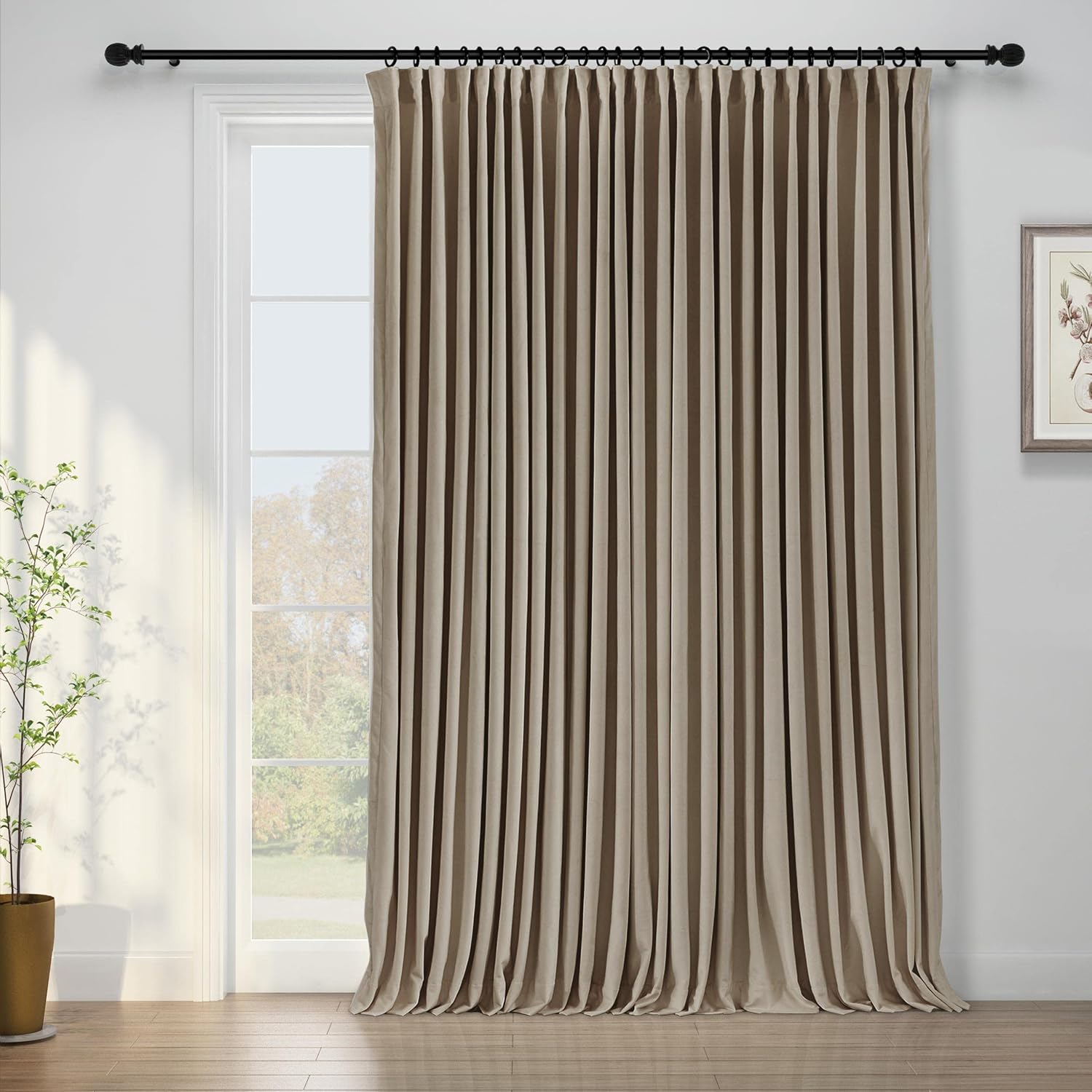 ChadMade Cortina de terciopelo extra ancha de 108 pulgadas de largo con forro opaco para cortinero de sala de estar, bolsillo versátil para barra,