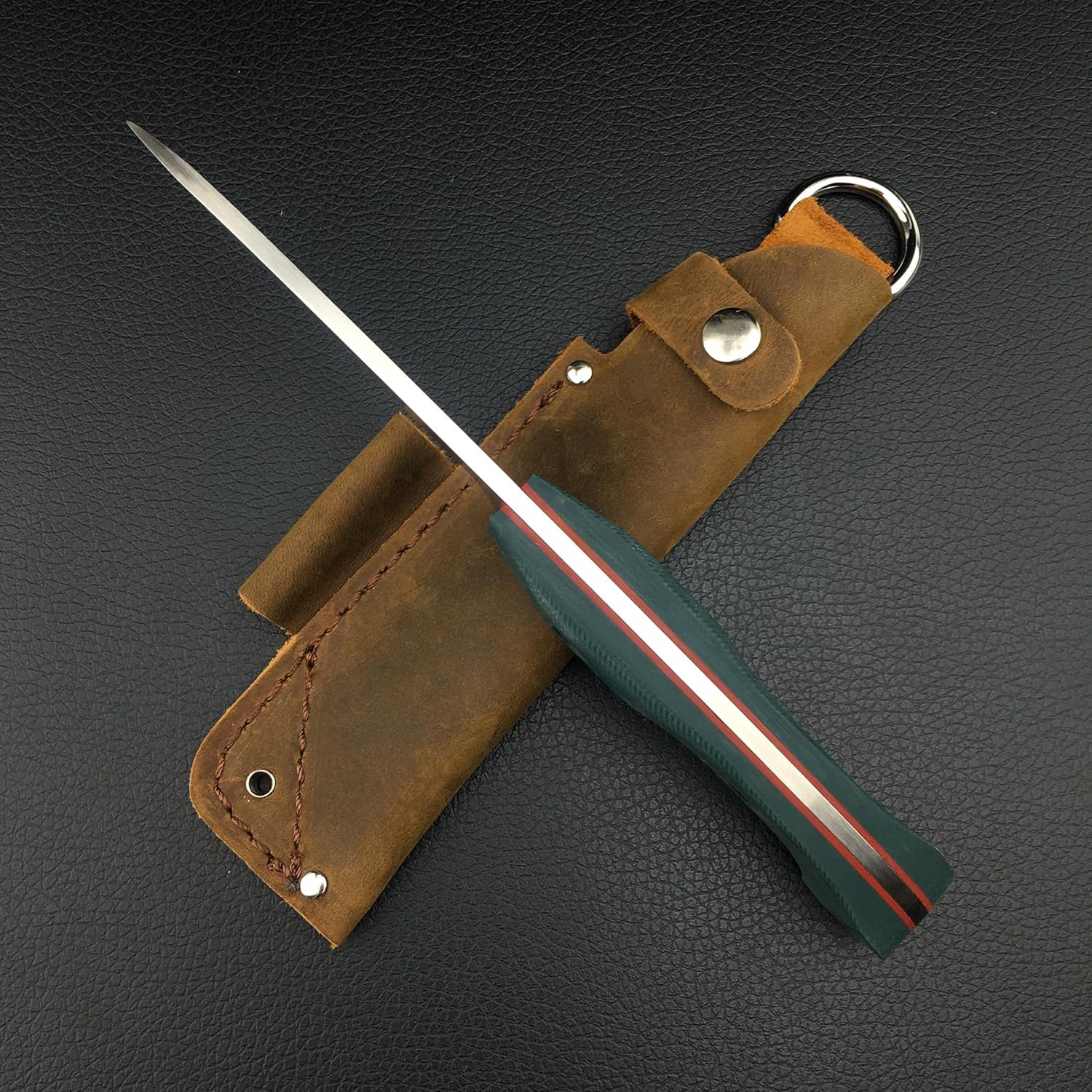 Buschcrafter 162 Cuchillo de hoja fija de 9.1 pulgadas con funda, cuchillo de caza al aire libre con hoja 7Cr17Mov de 3.9 pulgadas, mango verde G10,