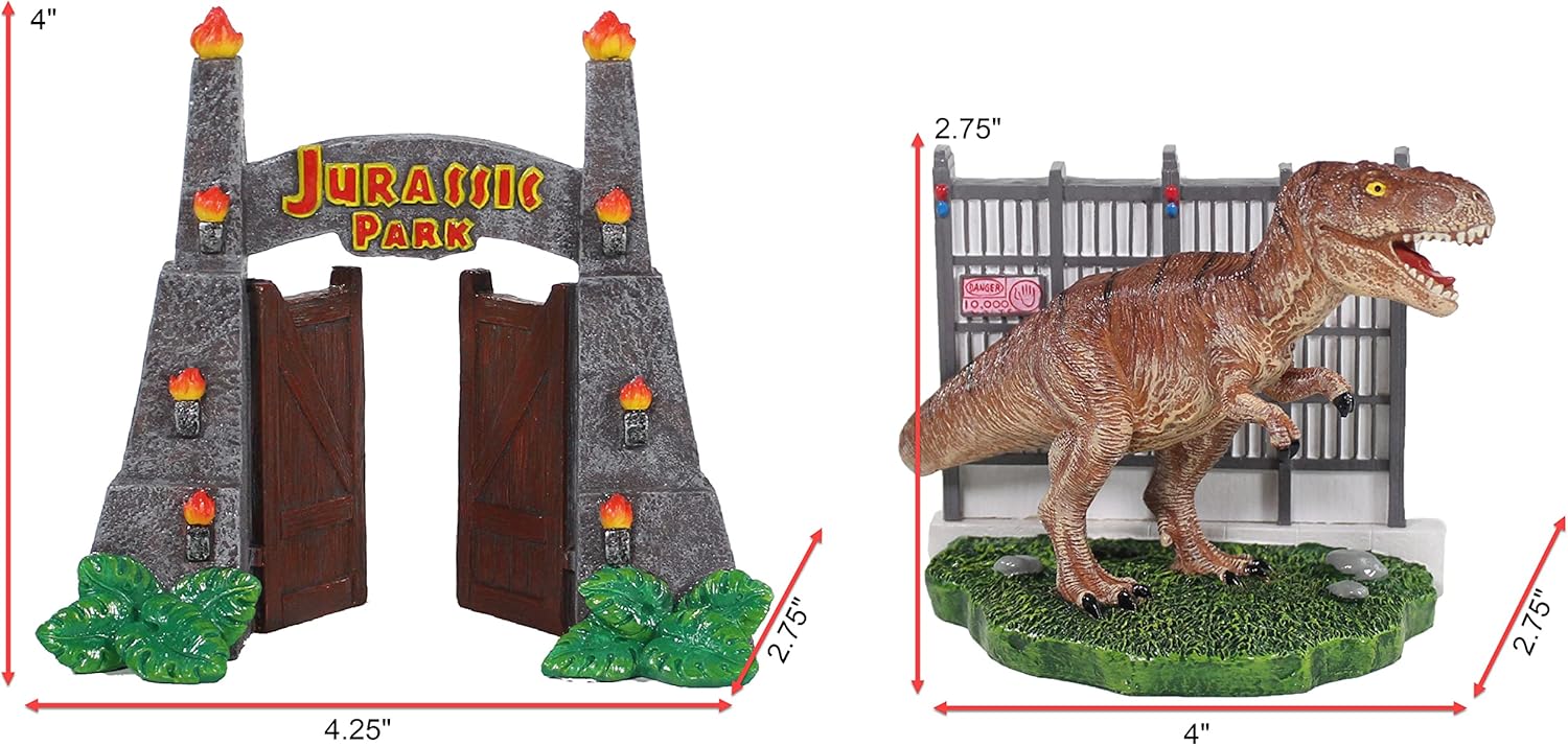 Penn-Plax Jurassic Park – Paquete de adornos de acuario con licencia oficial de 2 piezas, incluye decoraciones de T-Rex y Park Gate, pequeño