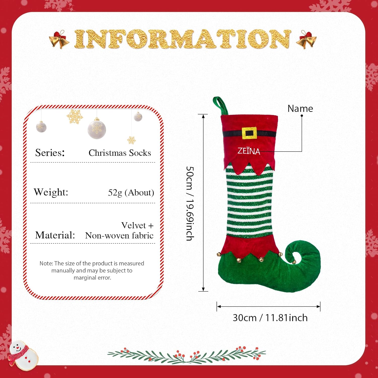 Zeekisfia Medias de Navidad personalizadas con nombre de la familia, calcetines de Navidad de 19 pulgadas para niños, calcetines grandes para