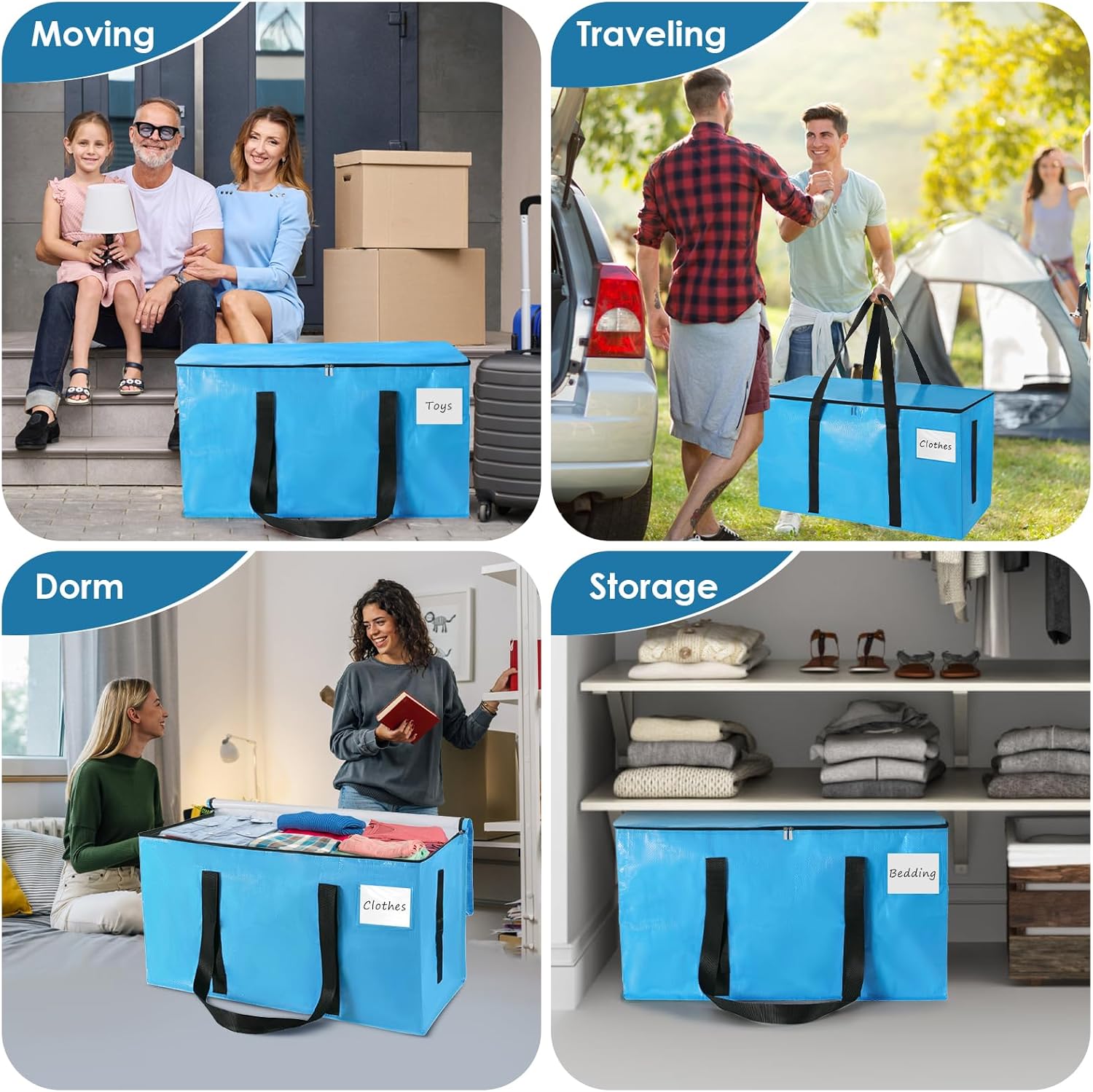 Bolsas de almacenamiento para ropa, paquete de 8 bolsas de almacenamiento de ropa extra grandes con asa reforzada, contenedores de almacenamiento