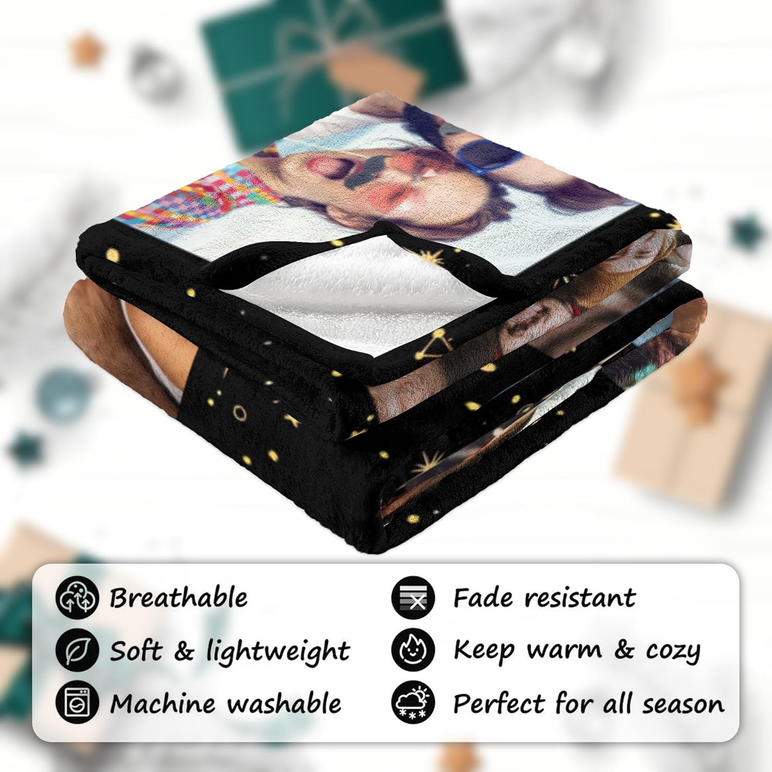 Qillnyy Manta de fotos personalizada para parejas, regalos conmemorativos personalizados con texto en inglés “I Love You”, regalos personalizados