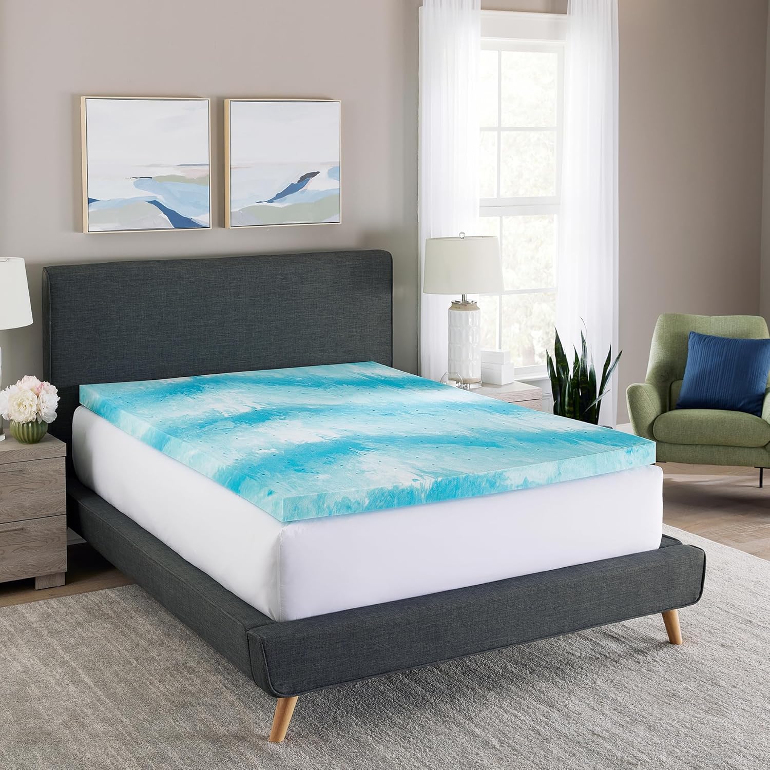Essentials – Cubrecolchón de espuma viscoelástica de 2 pulgadas, espuma viscoelástica de gel refrescante, diseño ventilado, espuma certificada