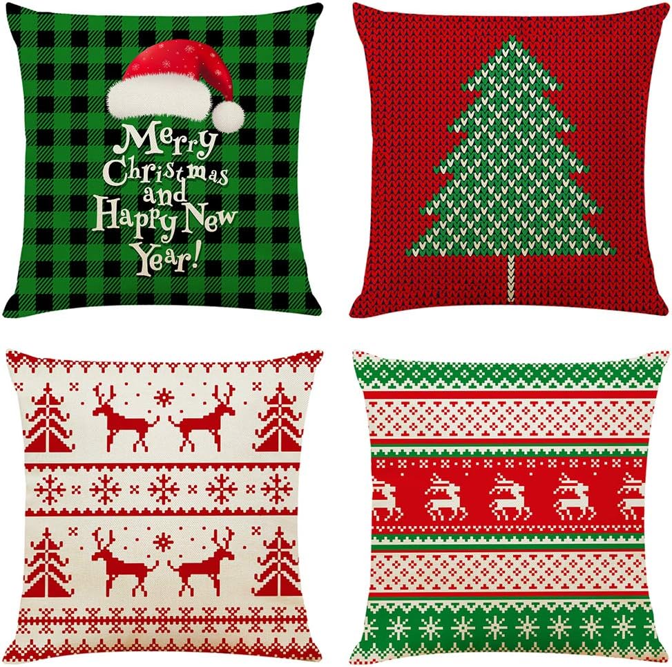 Ogrmar 4 fundas de almohada cuadradas de 18 x 18 pulgadas, fundas de almohada decorativas de Navidad para sofá, cama y automóvil (Navidad-G)