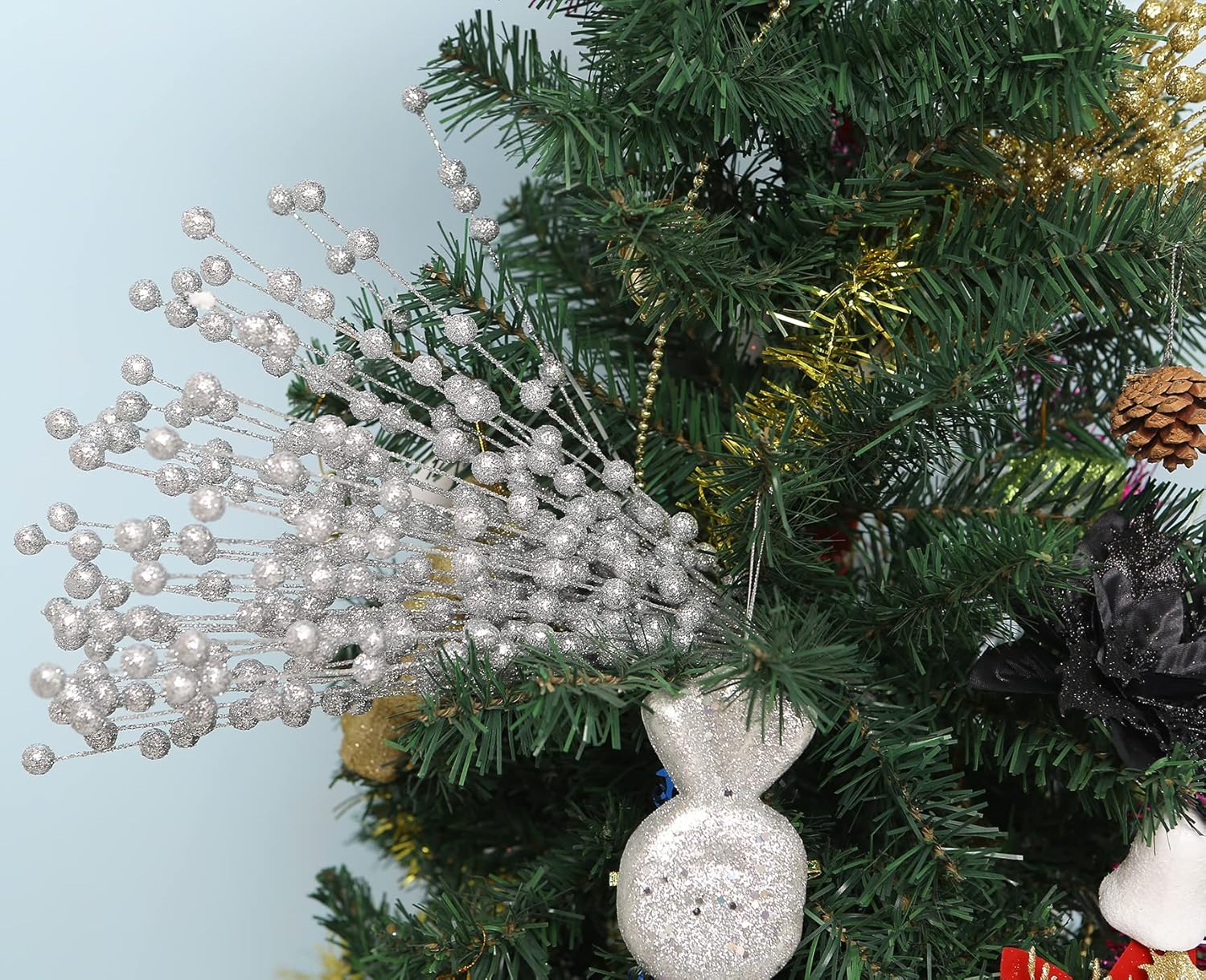Nevperish 100 adornos artificiales de tallo de bayas con purpurina de 13.8 pulgadas, púas decorativas de Navidad, ramas para decoración de árbol de