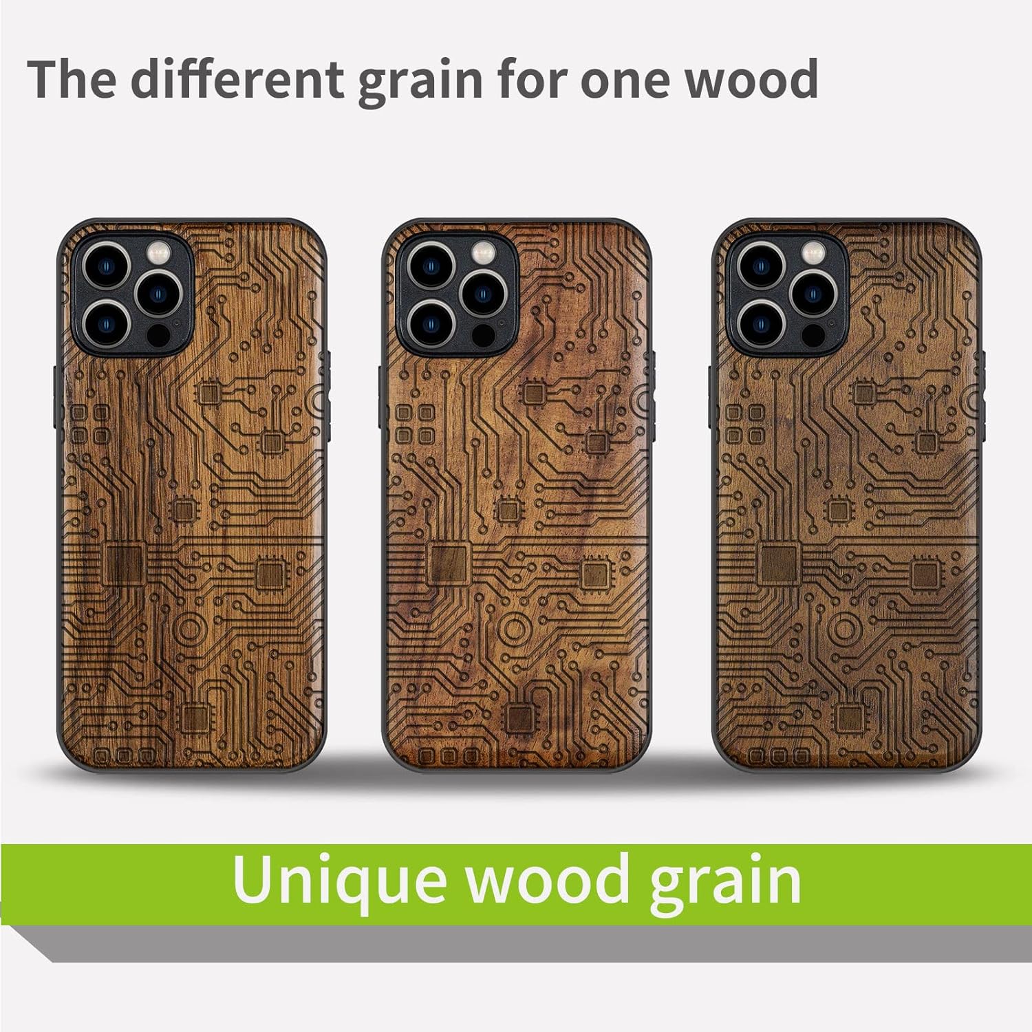 Carveit Funda magnética de madera para iPhone 12 Pro madera natural y TPU suave negro a prueba de golpes, funda protectora única y elegante de