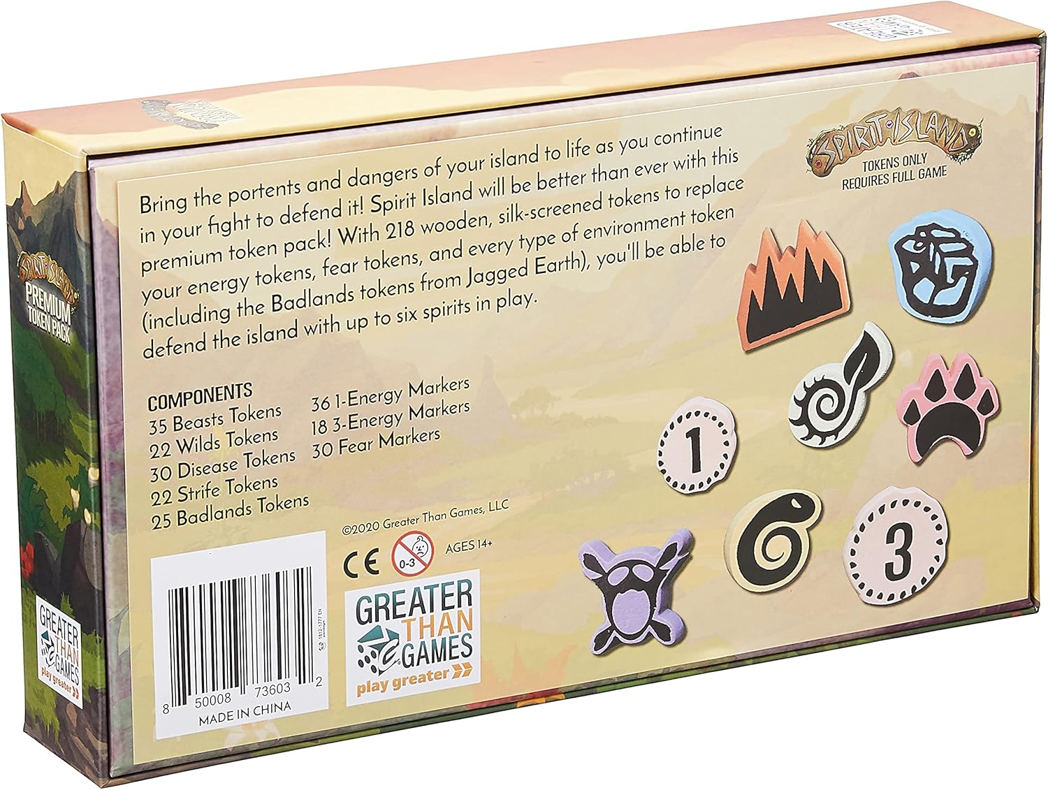 Greater Than Games Spirit Island Paquete de fichas premium, juego de 218 fichas de serigrafía de madera personalizadas, requiere juego completo para
