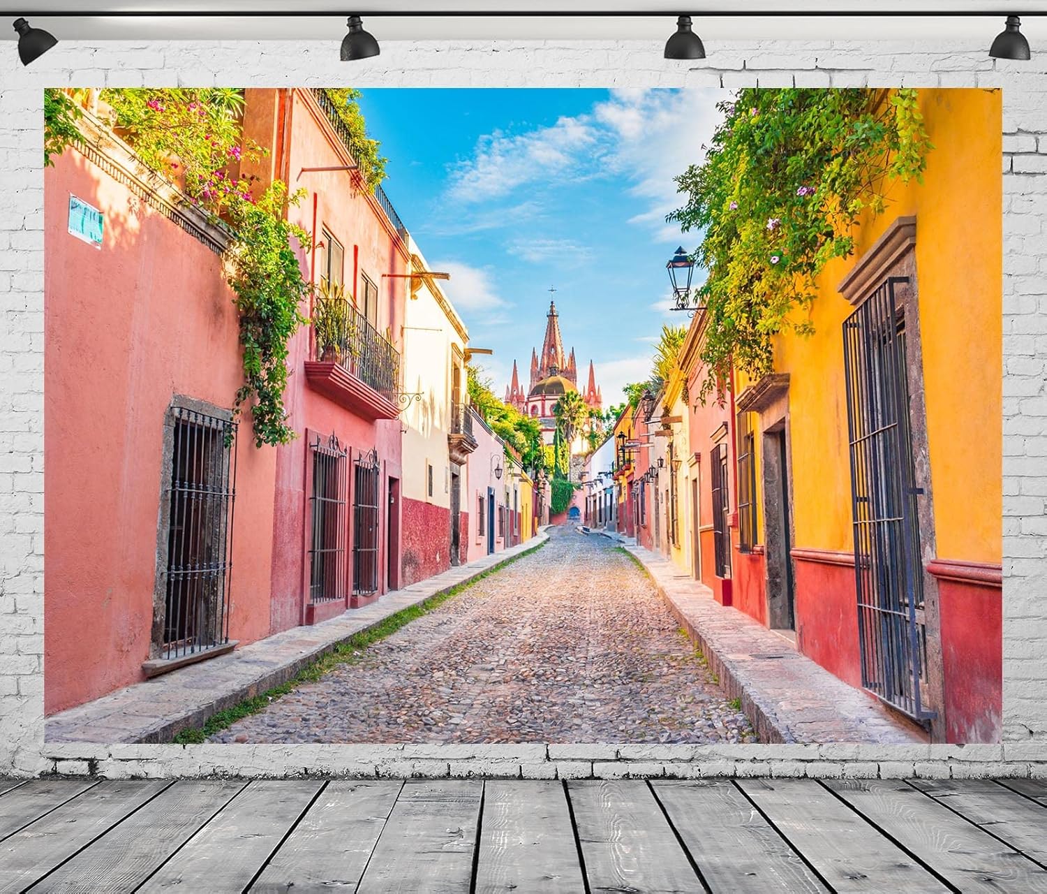 BELECO Telón de fondo de tela medieval de 8 x 6 pies, colorido hogar de San Miguel de Allende, México, aldea de México, fondo para cumpleaños, boda,