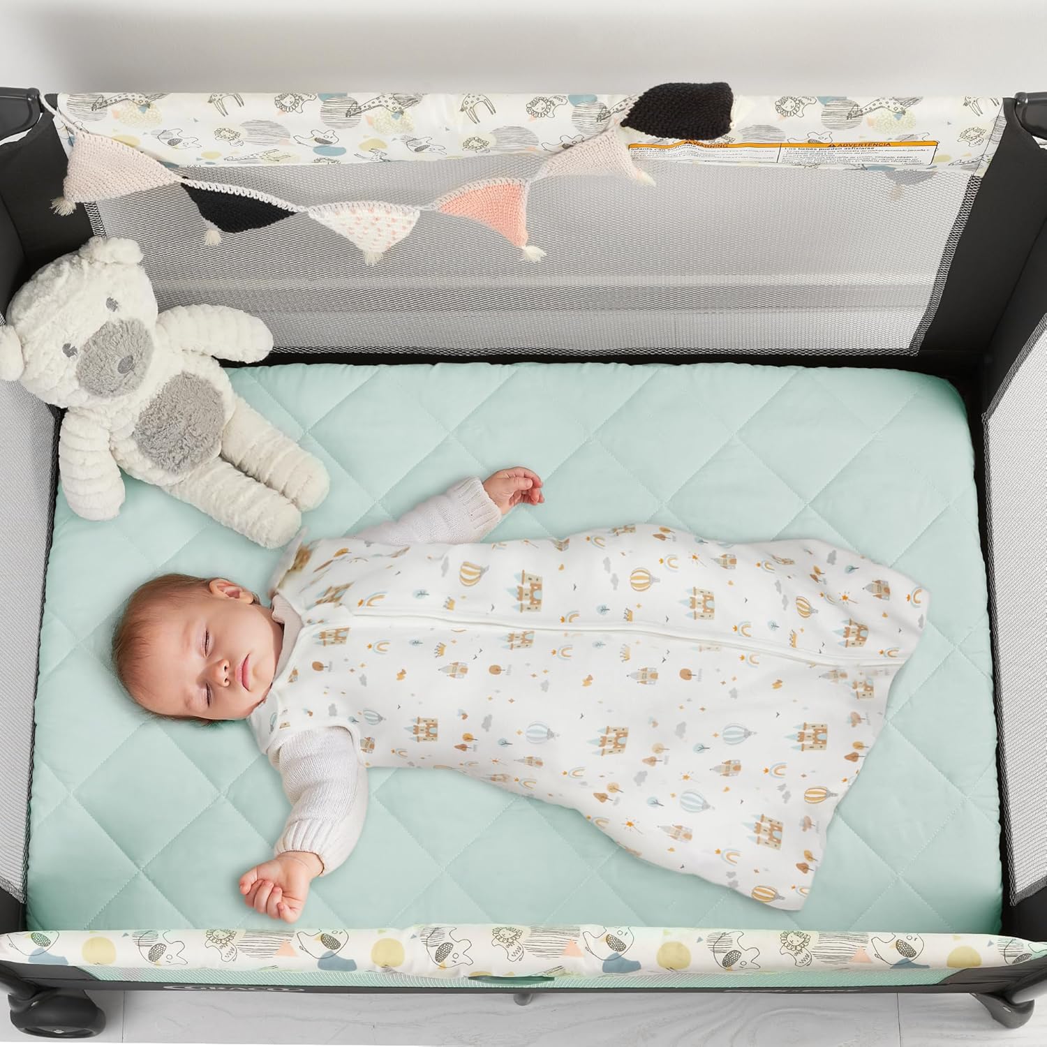TILLYOU Pack n Play – Juego de 2 sábanas gruesas para cuna, sábanas acolchadas suaves con bolsillo profundo de 1 a 3 pulgadas, almohadilla de