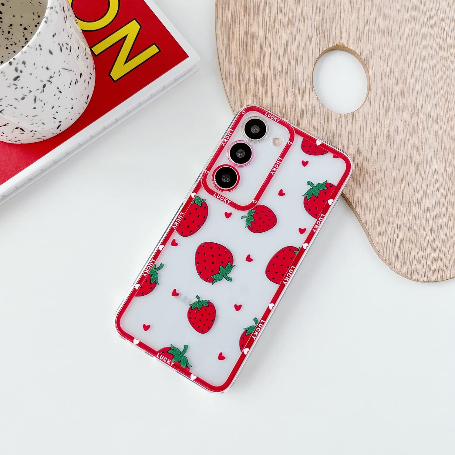 Jmltech Funda protectora para Samsung Galaxy S22 para Samsung Galaxy S22 transparente a prueba de golpes delgada delgada linda fresa mujer femenina