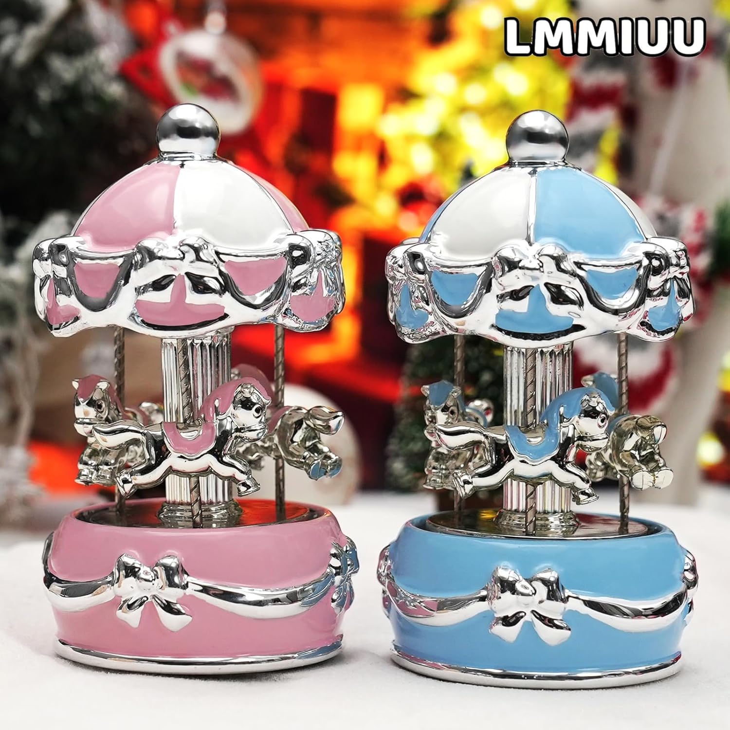 LMMIUU Caja de música de carrusel envuelta para regalo, carrusel musical de cerámica con luces que cambian de color, cajas de música para niñas,