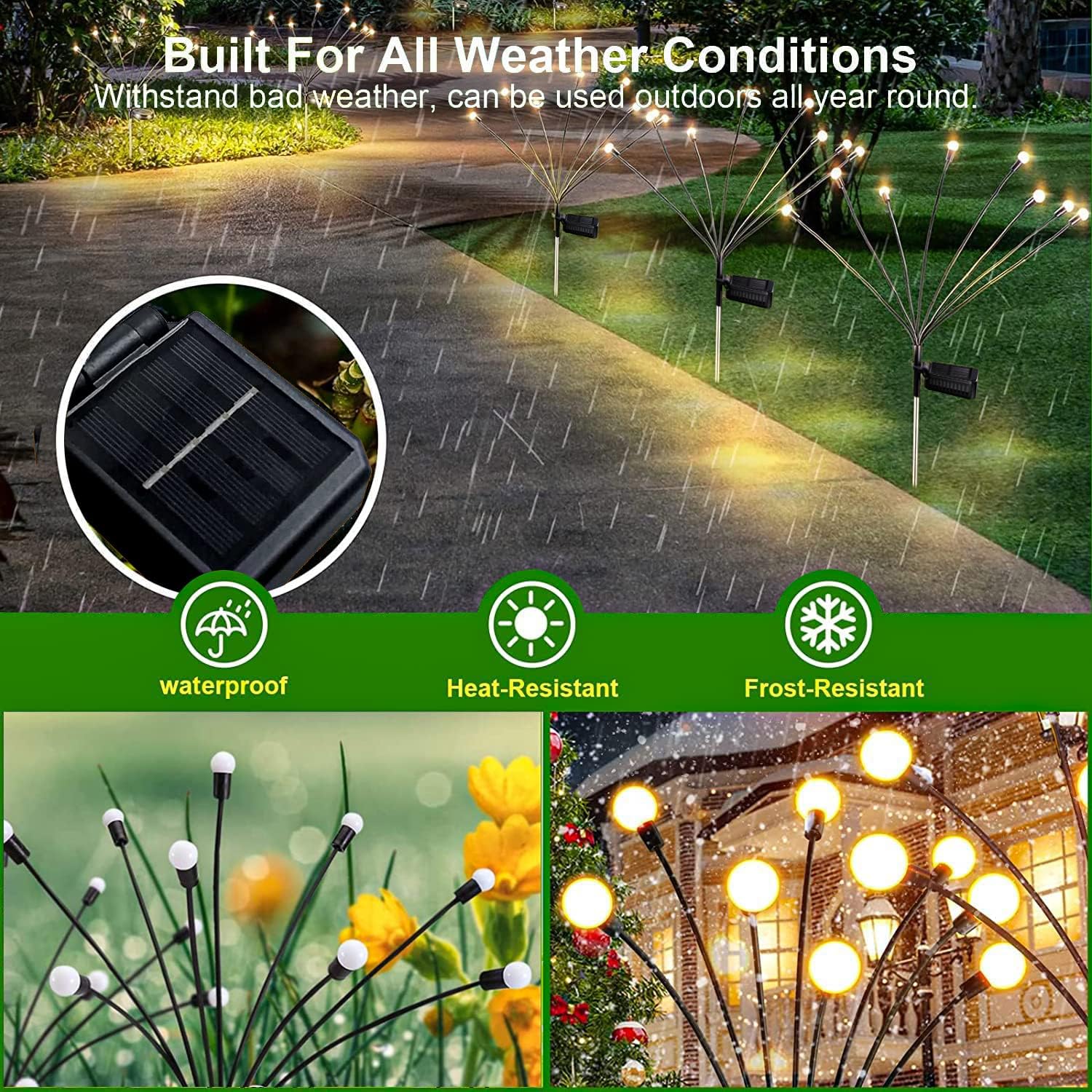 TYUWGMS Luces solares para exteriores, luces de luciérnaga de jardín, luces solares de jardín, decoración de hadas impermeables, luces solares para