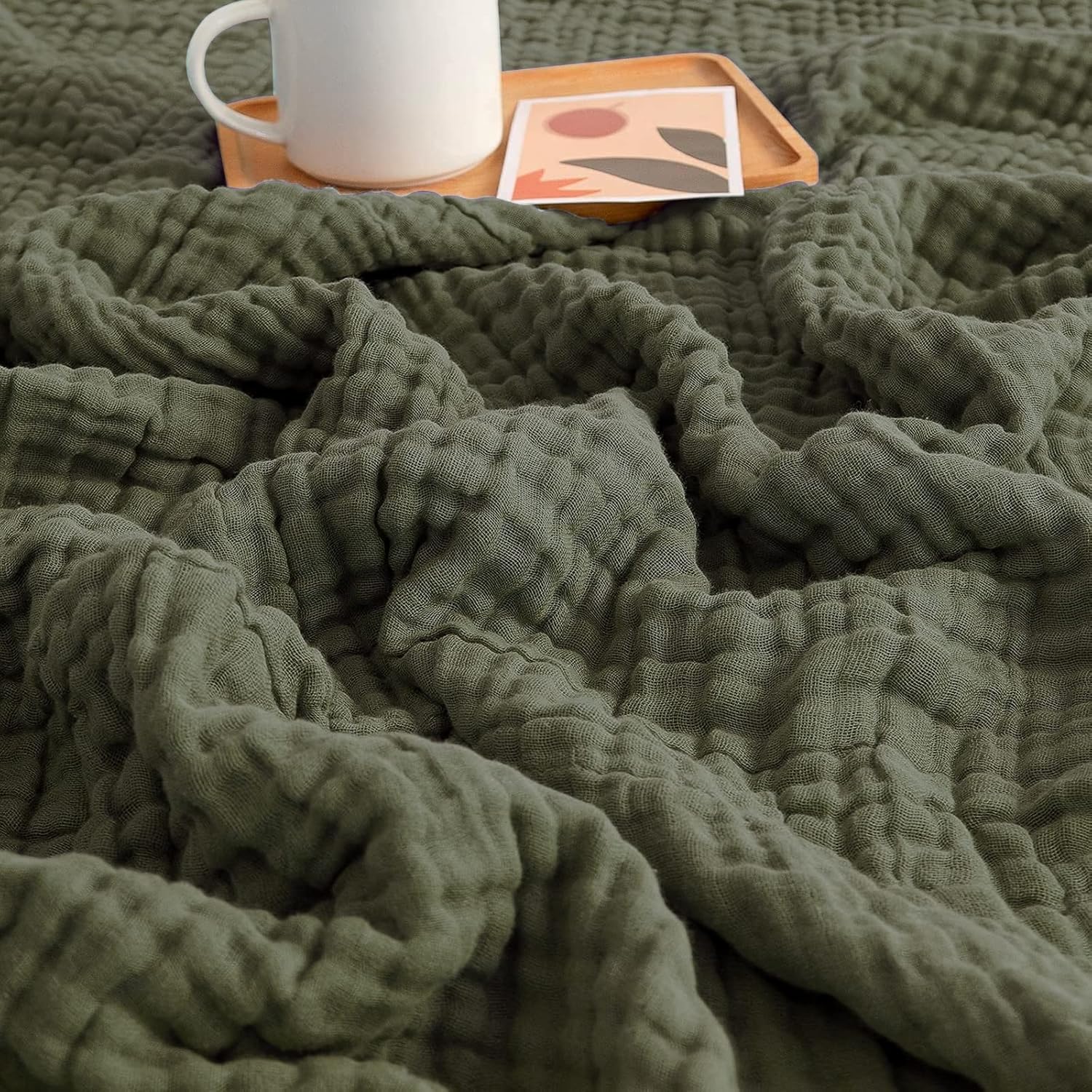 lifein Manta de muselina de algodón, manta verde para sofá, cama, adulto, bebé, manta térmica de algodón de 6 capas, manta ligera y suave