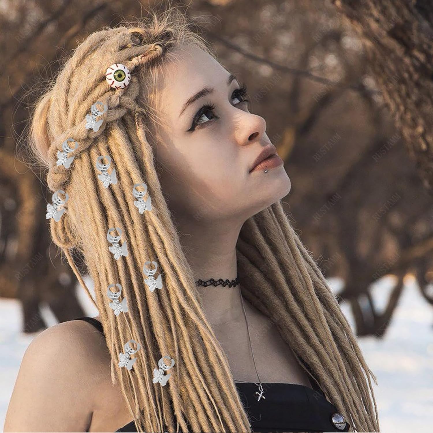 20 piezas de pulseras de mariposa plateadas para el cabello, cuentas de rasta, colgantes de metal ajustables, clips de trenzas, accesorios para el