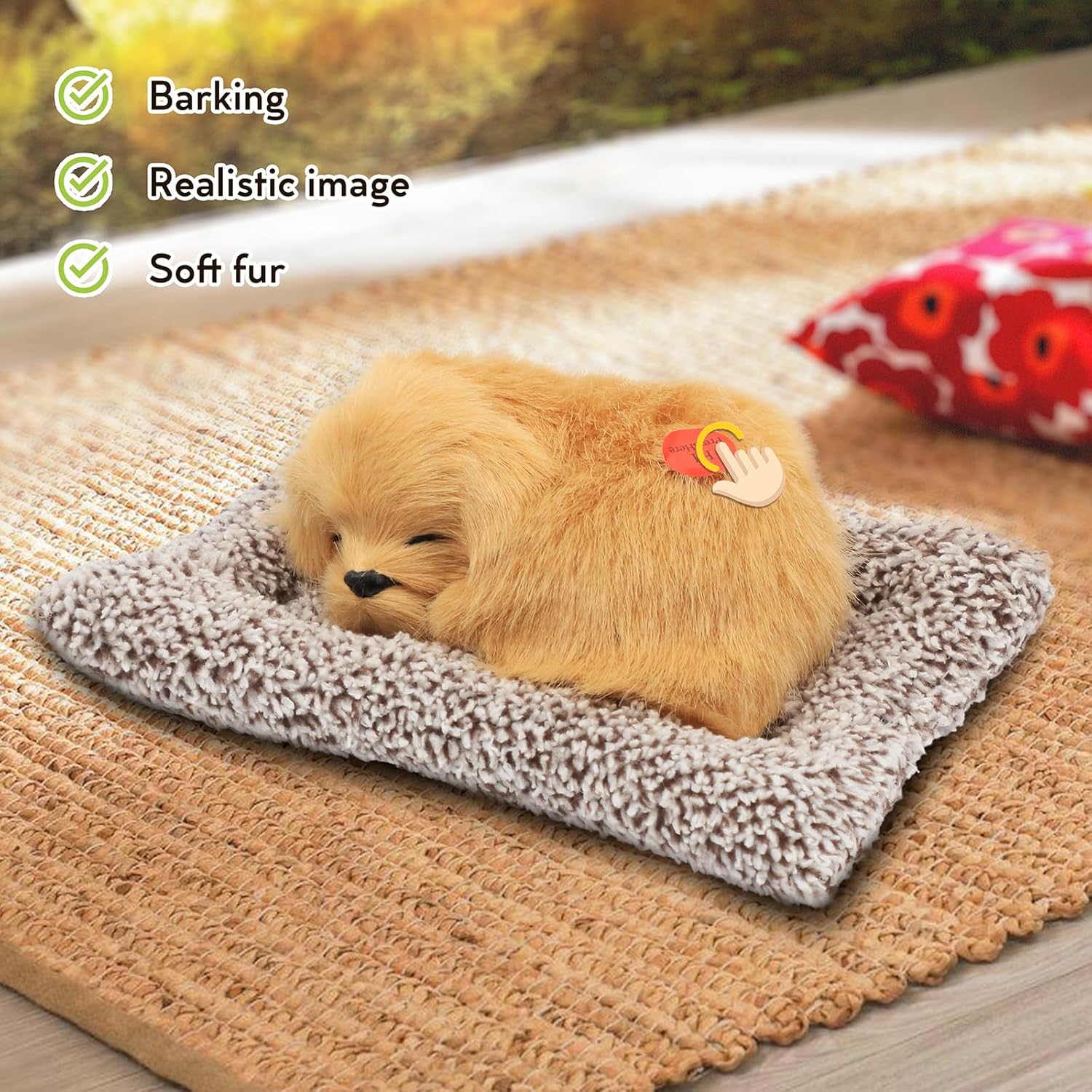 Easfan Juguete de peluche de simulación para cachorros con sonido, adorable animal, lindo perro dormido con cojín de sonido, decoración de