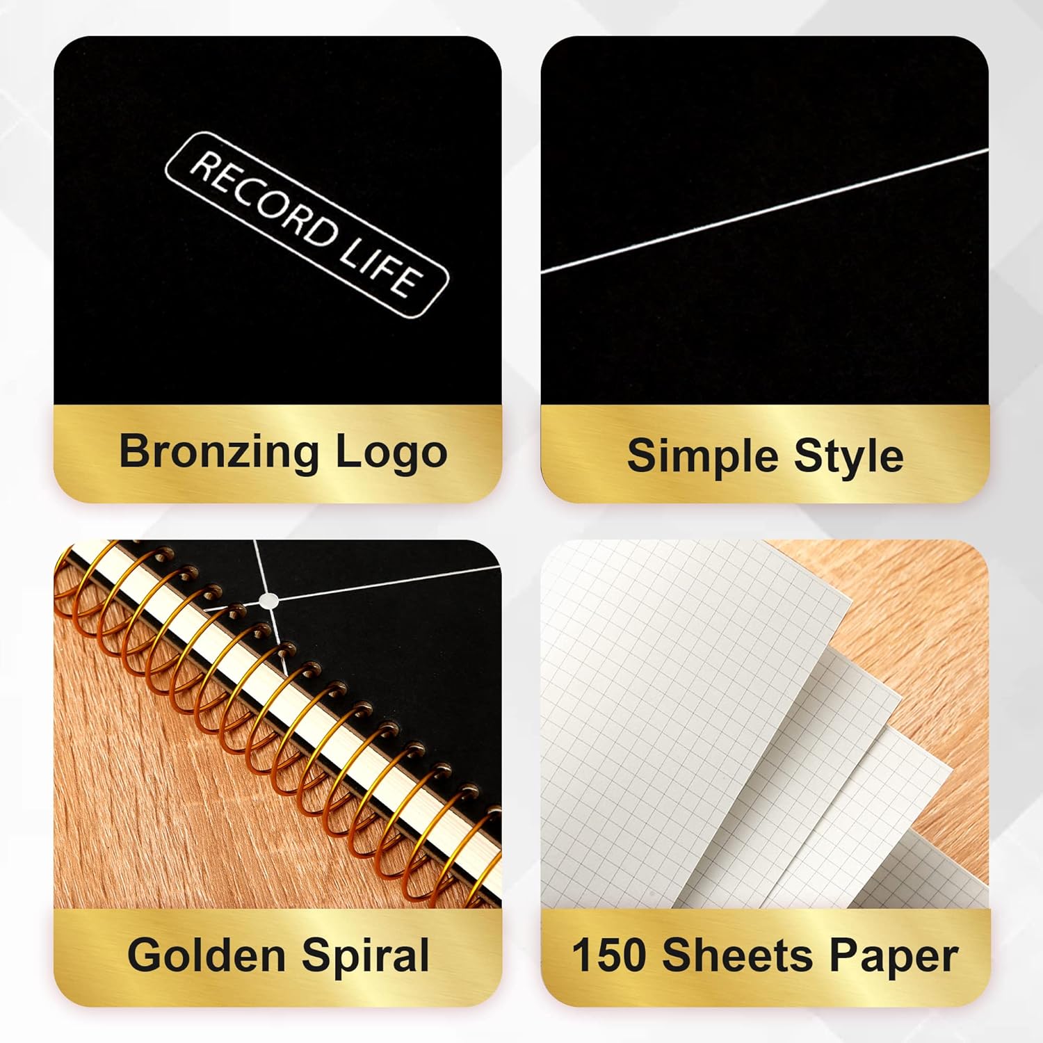 Yoment Cuaderno de papel cuadriculado en espiral de 8 x 10 pulgadas, cuaderno de espiral grande de tapa dura, 300 páginas, cuaderno gráfico,