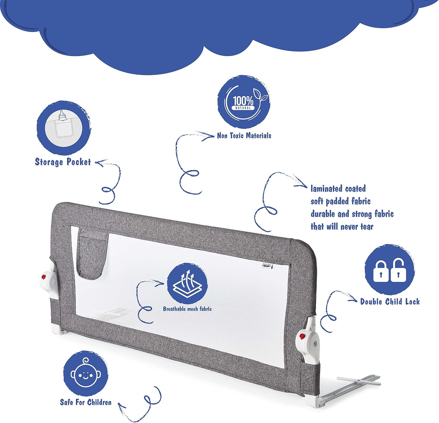 Plushy Kids Paquete de 2 rieles de cama para niños pequeños, plegables y extralargos, protector de riel de seguridad para cuna con anclaje