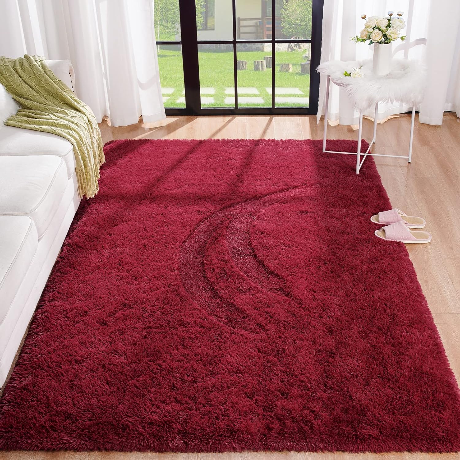 BENRON Alfombra de color rojo vino de 5 x 8 pies, alfombra de área roja para dormitorio, sala de estar, alfombra mullida de 5 x 8 pies, color rojo