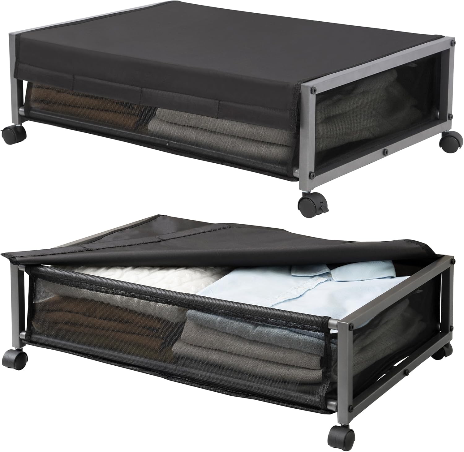 STO STO Contenedores de almacenamiento debajo de la cama con ruedas y tapa, paquete de 2 cajones organizadores de almacenamiento de zapatos debajo