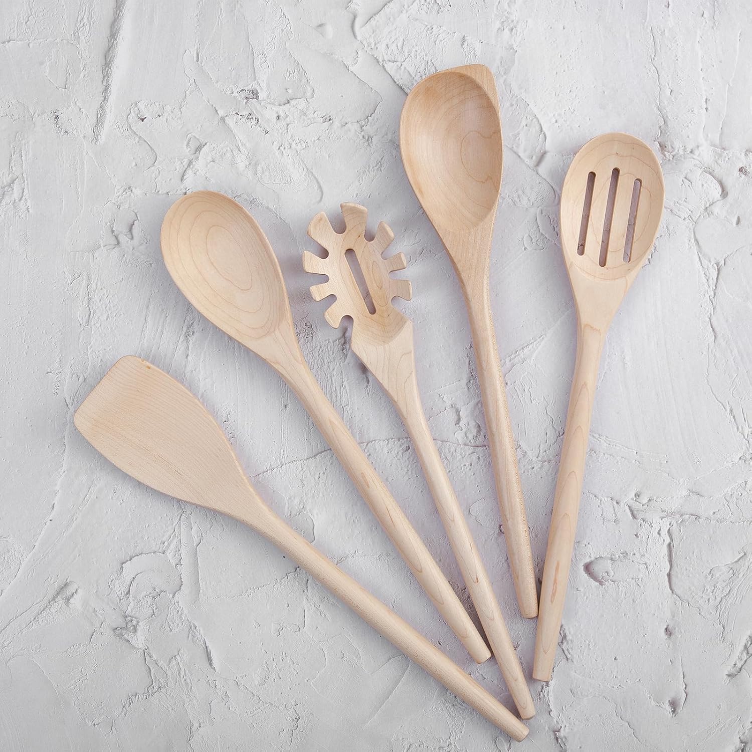 LOCDION Cucharas de madera de primera calidad para cocinar, utensilios de cocina de madera de arce para servir, agitar, mezclar, voltear, cucharas