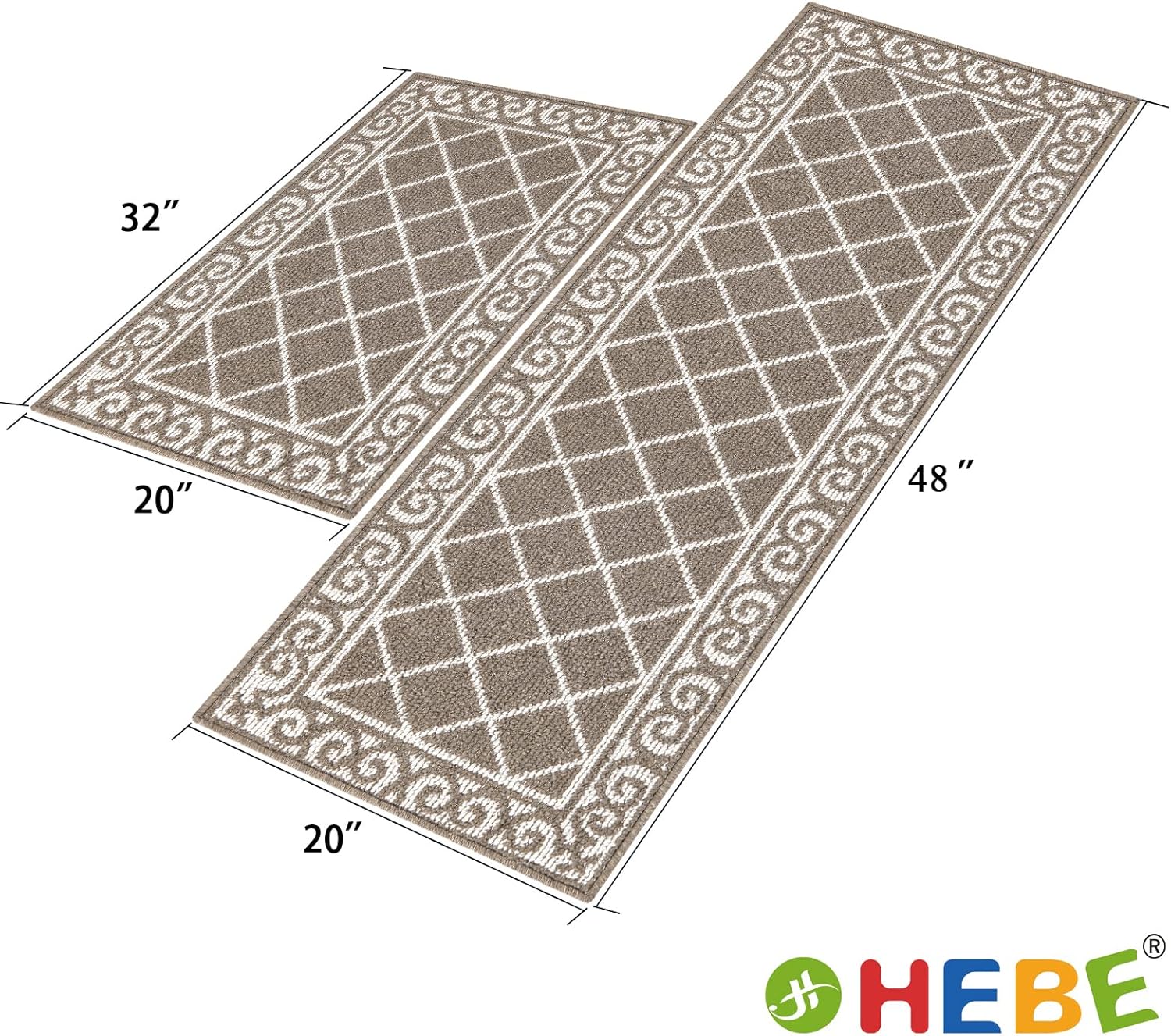 HEBE Juego de 2 alfombras de cocina antideslizantes y tapetes de cocina lavables para el suelo de interiores, alfombras de pasillo para cocina,