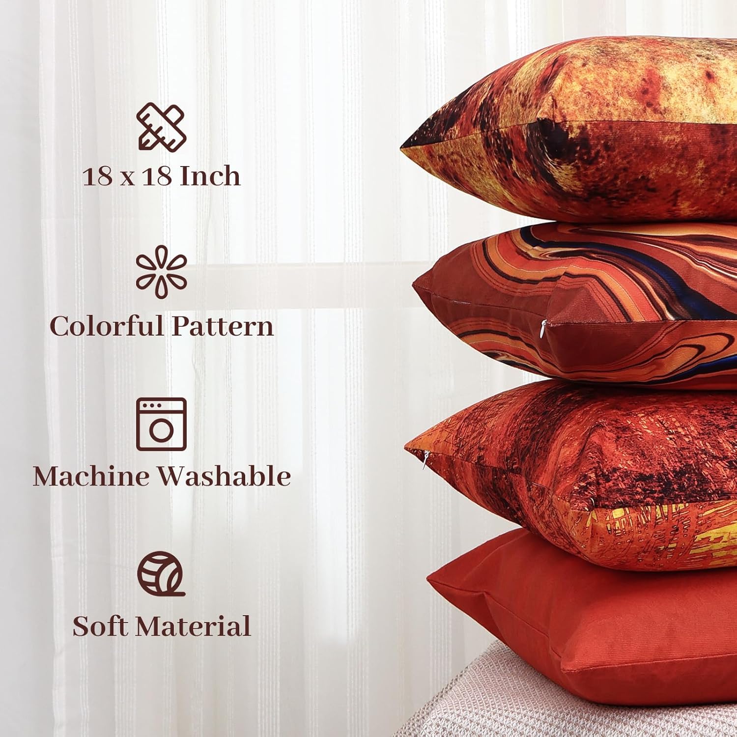 GALMAXS7 Juego de 4 fundas de almohada de 18 x 18 pulgadas, fundas de almohada decorativas modernas de arte abstracto con pintura naranja quemada,