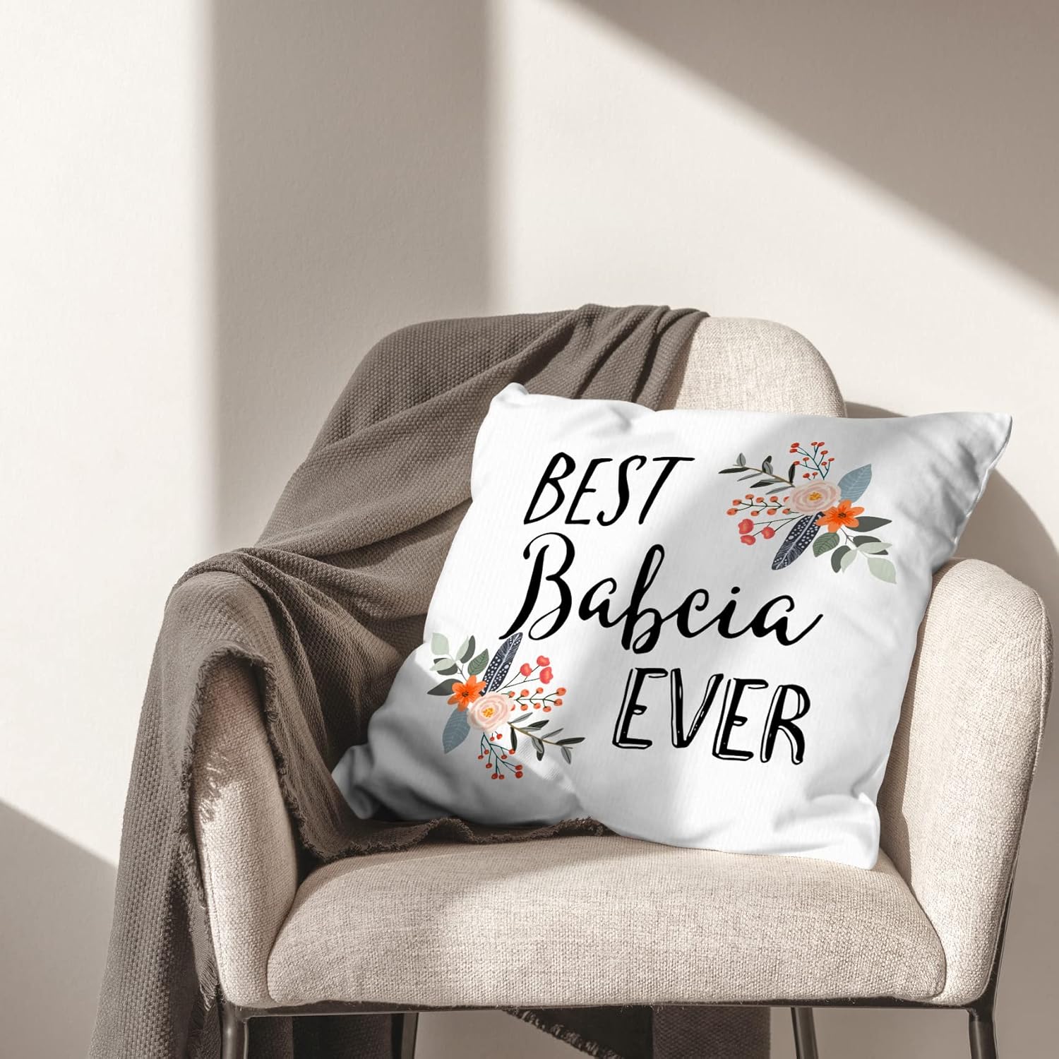 Best Babcia Ever – Funda de almohada decorativa, acuarela bohemia floral Babcia Día de la Madre para sofá, dormitorio, decoración del hogar, 18 x 18