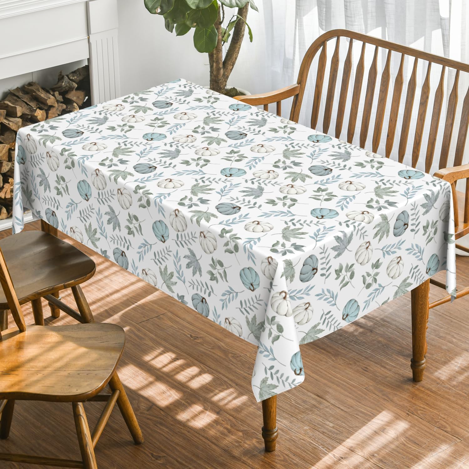 Horaldaily Mantel rectangular de otoño de 60 x 84 pulgadas, diseño de calabazas y hojas azules de cosecha de otoño de Acción de Gracias, para
