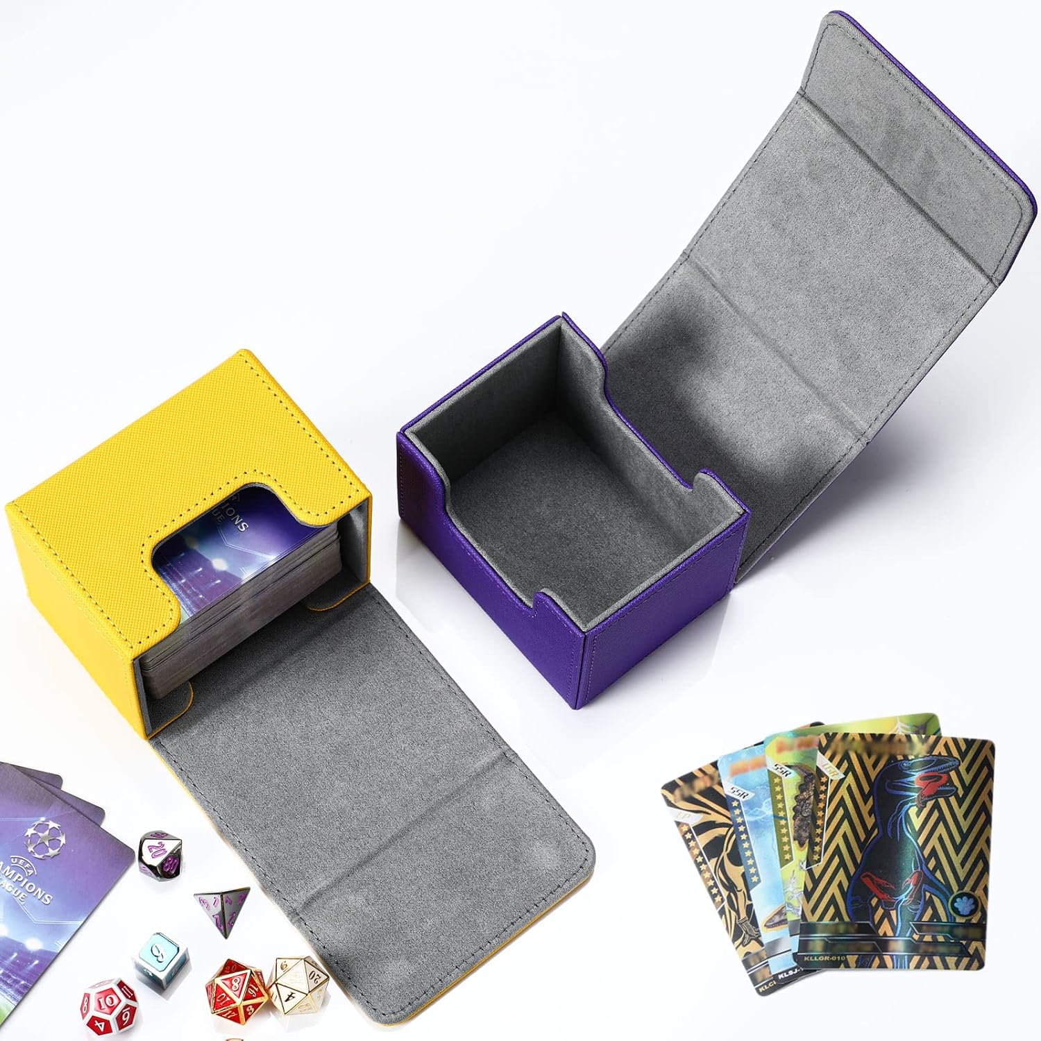 Weewooday 2 cajas de cuero para cartas de gran tamaño para 100 cartas con funda, caja de juego para cartas coleccionables, caja de cartas compatible