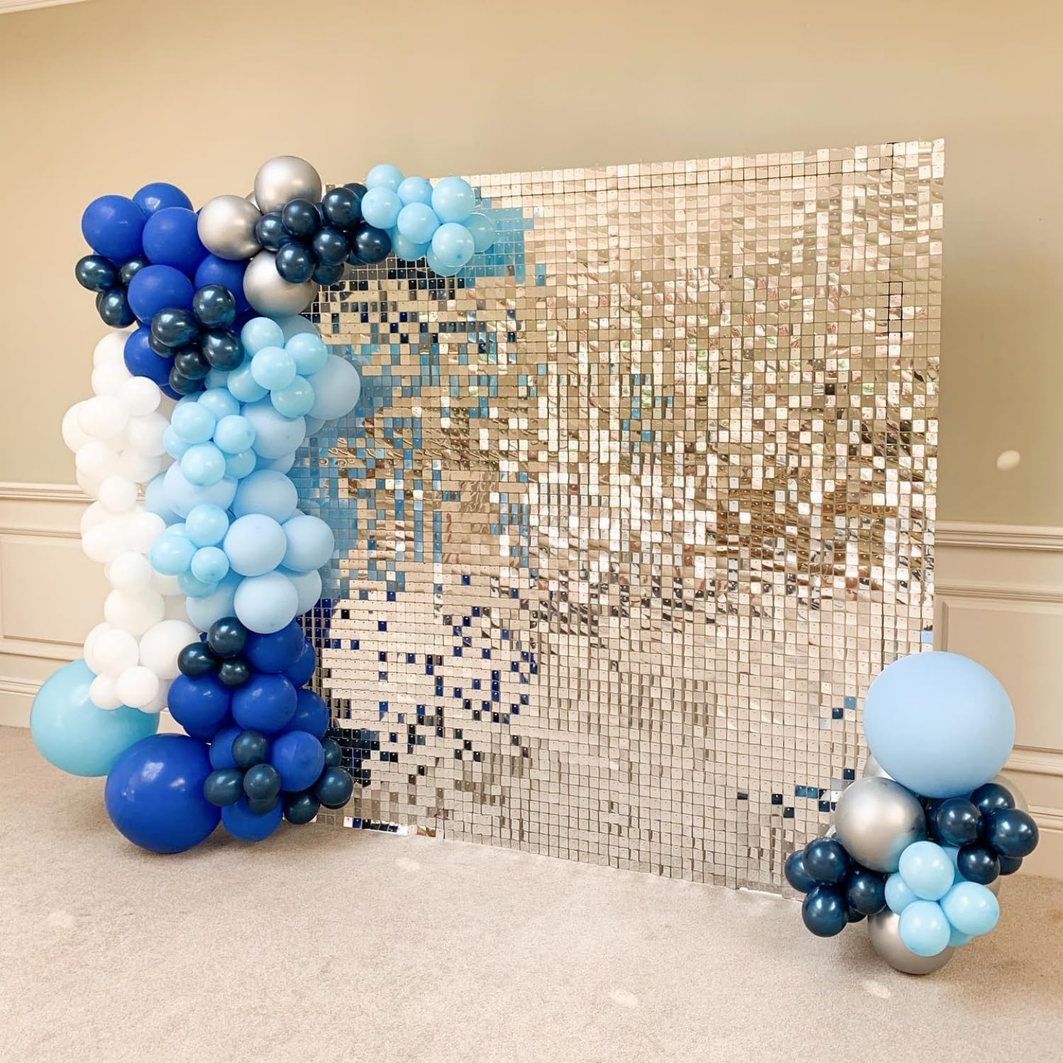 Telón de fondo de pared brillante, 36 paneles, color plateado, con lentejuelas, para decoración de bodas, despedidas de soltera, cumpleaños