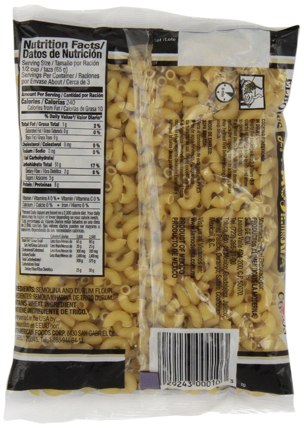 La Moderna Pasta de codo, 7 oz (paquete de 2)