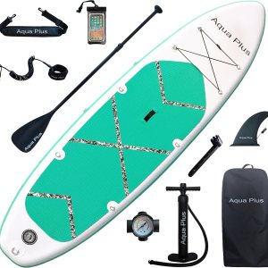 Aqua Plus SUP inflable de 6 pulgadas de grosor para todos los niveles de habilidad, tabla de remo de pie, remo, bomba de doble acción, mochila de Aqua Plus SUP inflable de 6 pulgadas de grosor para todos los niveles de habilidad, tabla de remo de pie, remo, bomba de doble acción, mochila de