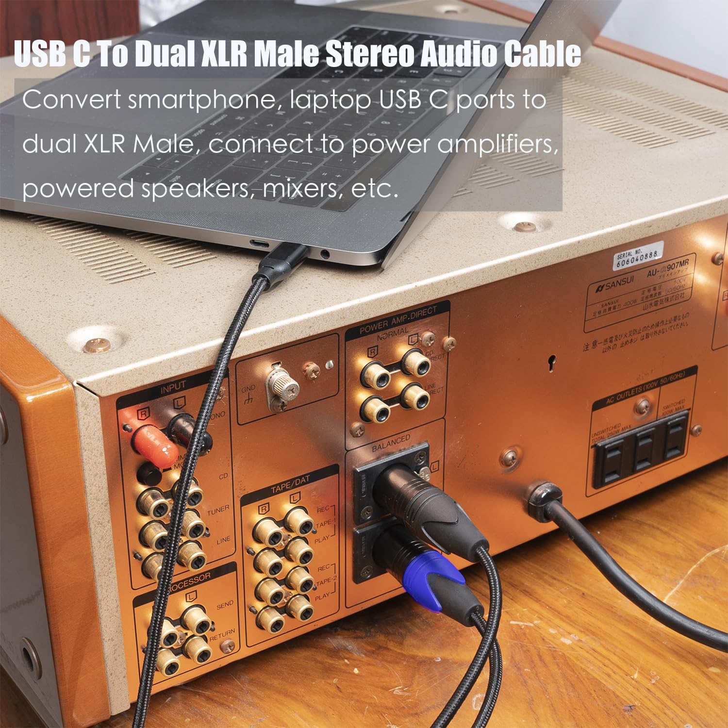 Cable de audio USB C a doble XLR macho, cable de audio USB C a 2 XLR macho de 6 pies, cable USB tipo C a 2 XLR macho, conexión USB, altavoz activo,