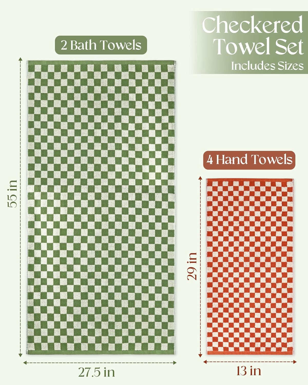 Juego de 6 toallas de baño a cuadros, 2 toallas de ducha, 4 toallas de mano, toalla suave y absorbente para baño, gimnasio, cocina