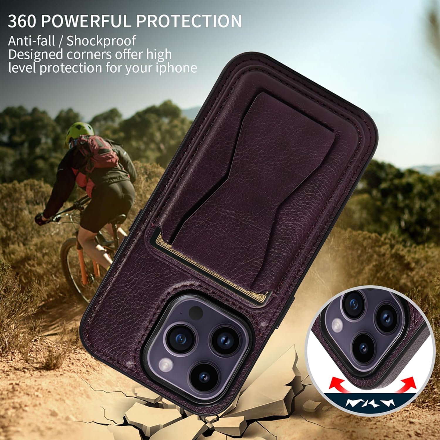 Compatible con MagSafe diseñada para iPhone 13 Pro Max, funda de piel magnética dividida para tarjetas de crédito (para iPhone 13 Pro Max, morado)