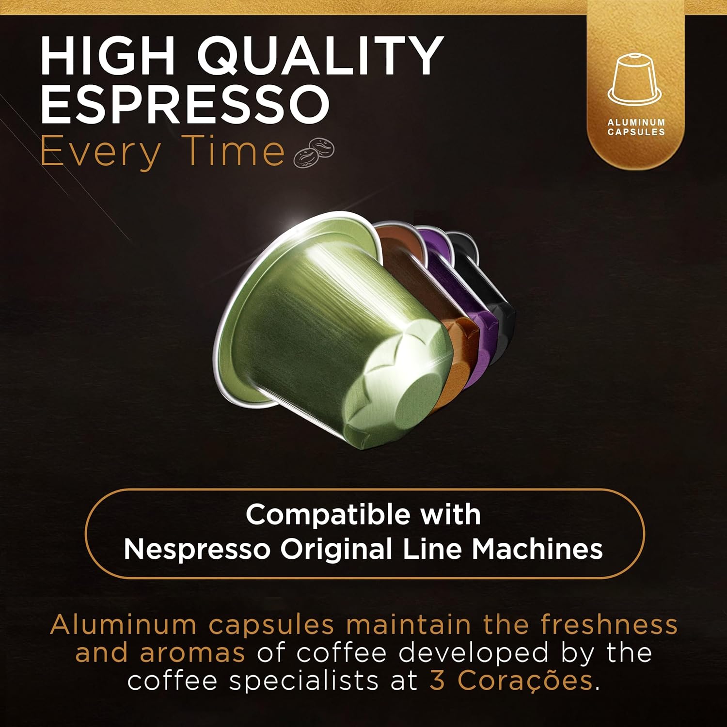 3 cápsulas de café expreso orgánico Coracoes  100 cápsulas de café brasileño auténticas para máquina Nespresso Original Line  Intensidad 5  Cápsulas
