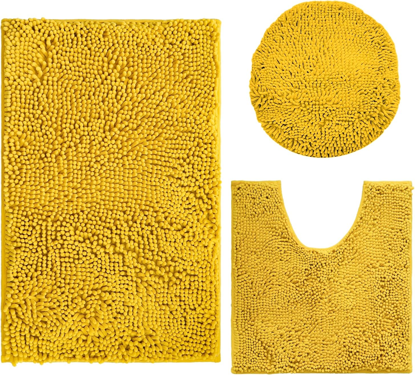 Juego de 3 alfombras de baño de felpilla ultrasuave, antideslizante y súper absorbente, parte inferior de PVC fuerte, lavable a máquina, color