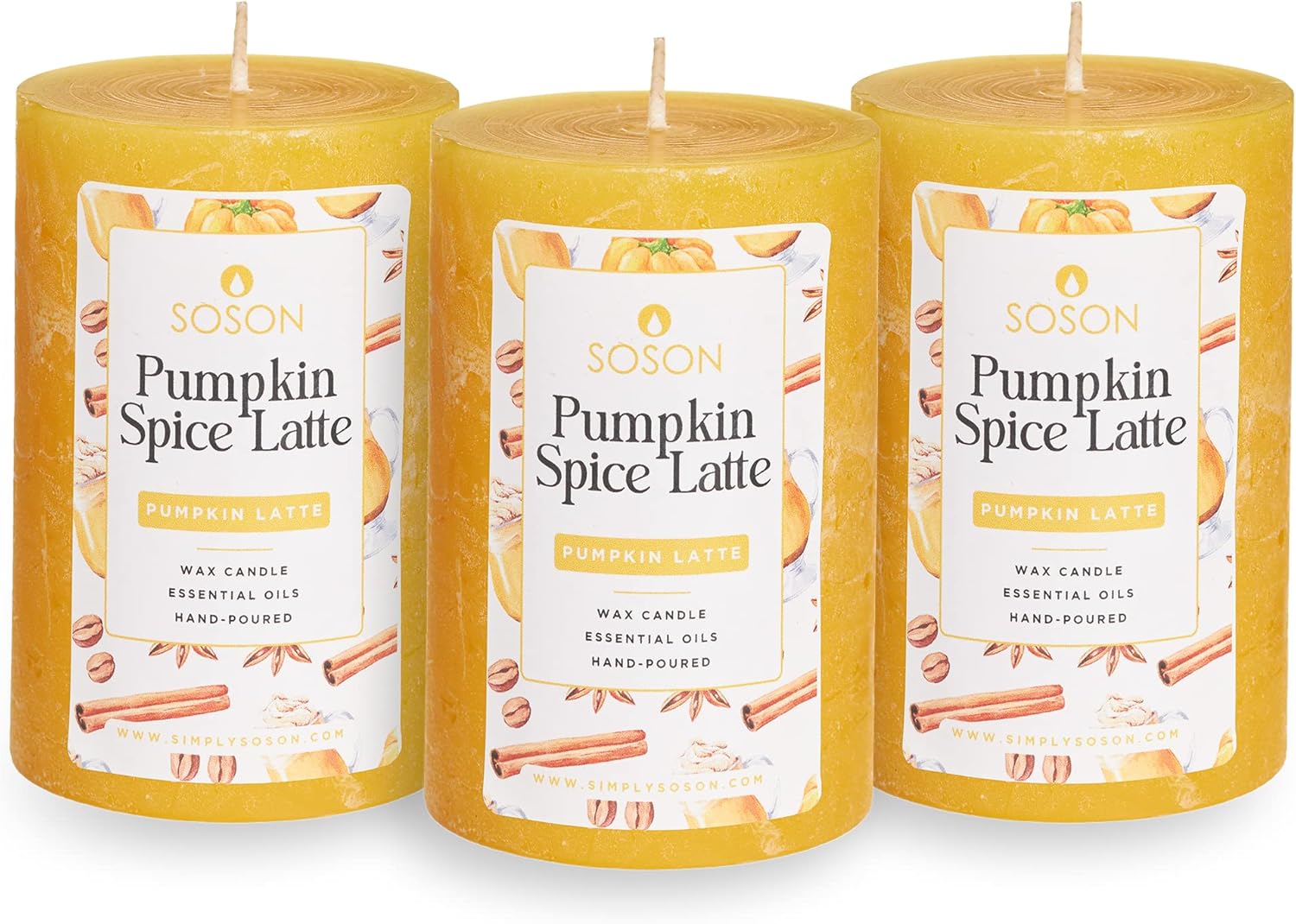 Simply Soson Juego de 3 velas perfumadas con leche con especias de calabaza de 3 x 4 pulgadas, fragancia PSL para otoño y otoño, decoración de